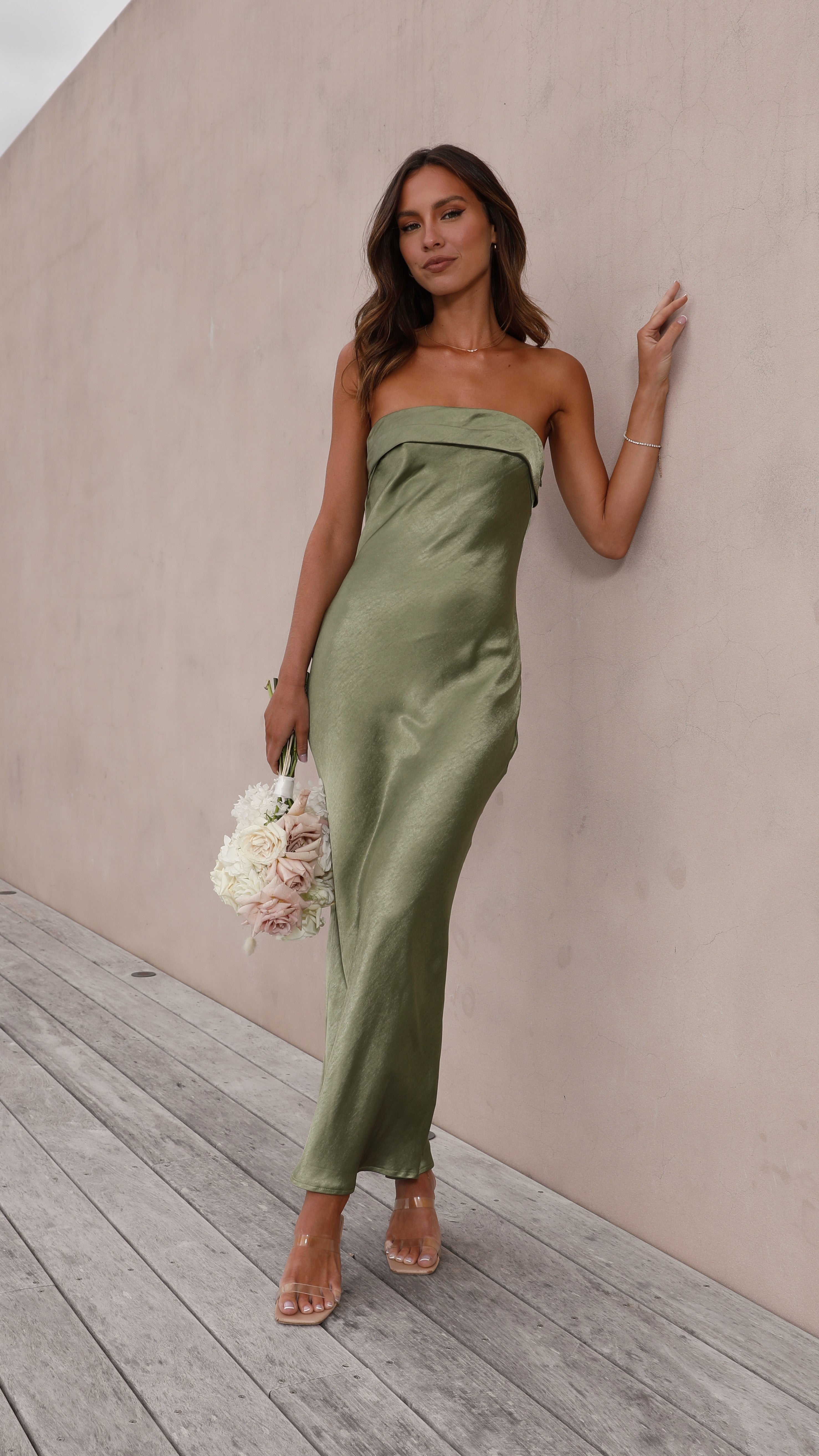 Gisele Maxi Dress for Women - Flowy Olive Green Long Dress with Side Slits, Perfect for Beach, Vacation & Summer Outfits