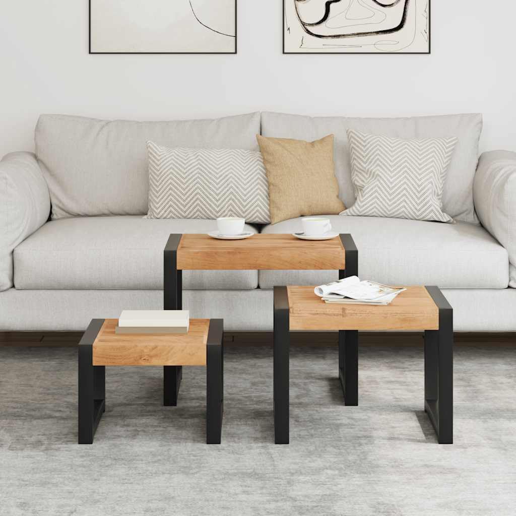 3-Piece Solid Wood Nesting Tables Set - Space-Saving Side Tables for Living Room, Bedroom, or Office - Stackable End Tables with Modern Design