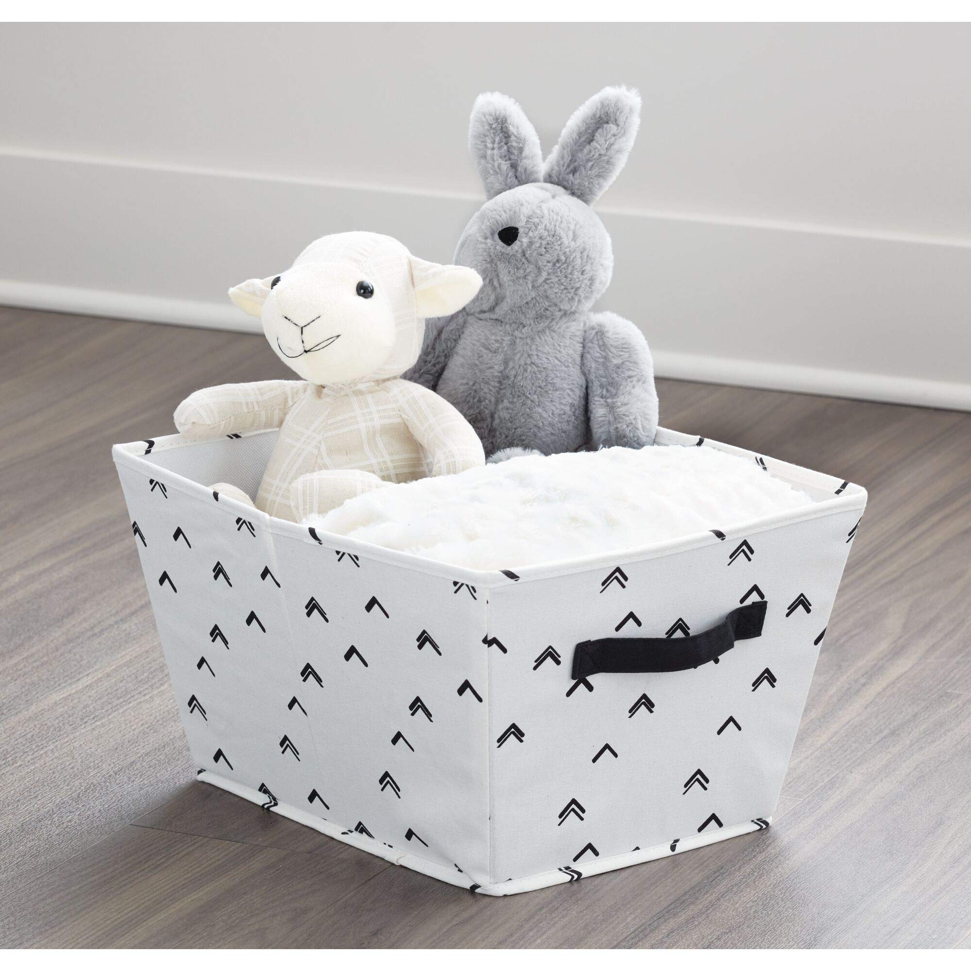 iDesign Arrow Fabric Storage Bin - Medium Angled Basket with Dual Side Handles for Closet Organization, Bedroom Storage, Toys & Nursery (Black & White) | Perfect for Home Organization & Kids Room Decor