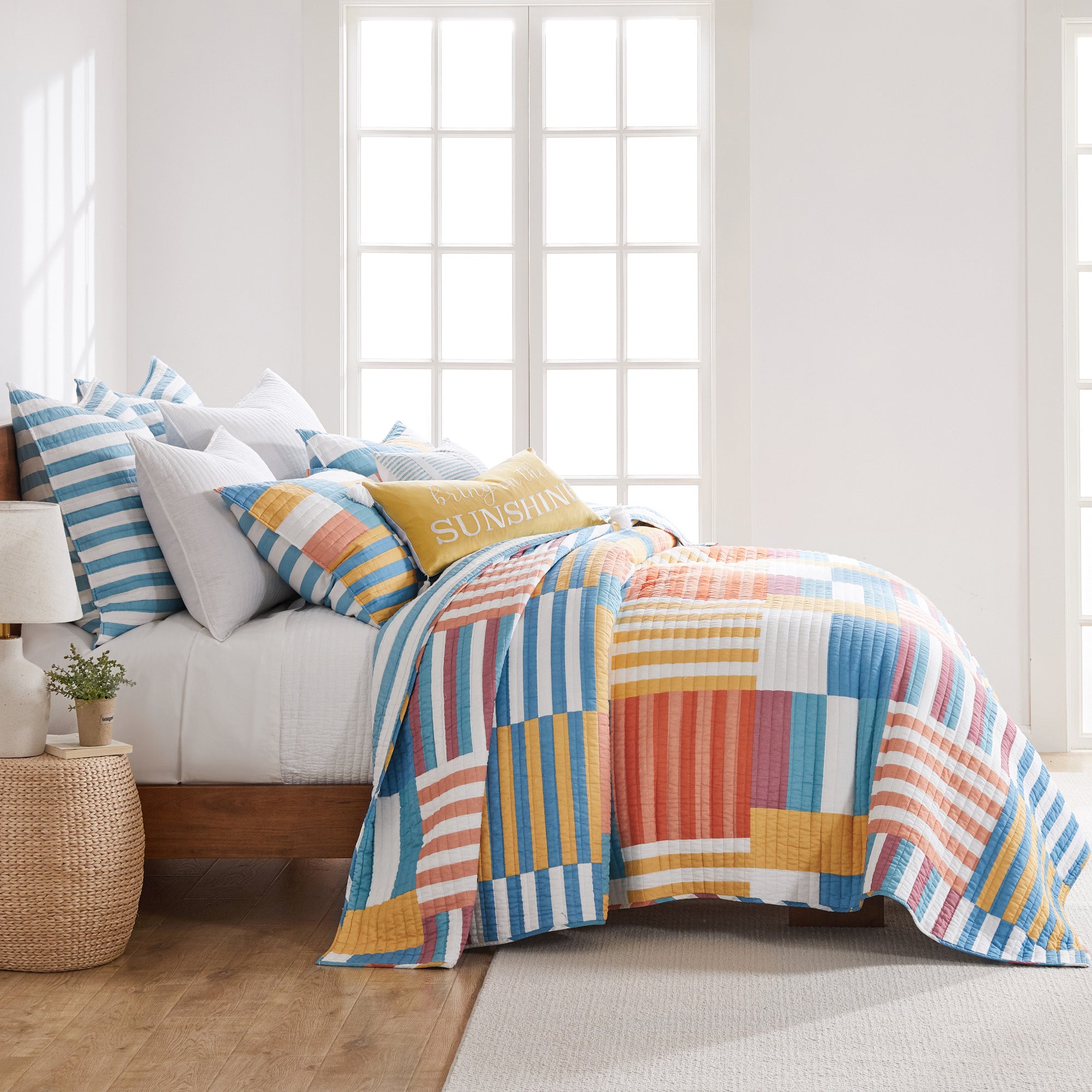 Sol Stripe Patch Quilt Set - Soft & Breathable Cotton Bedding - Perfect for Guest Rooms, Dorms & Cozy Bedroom Decor