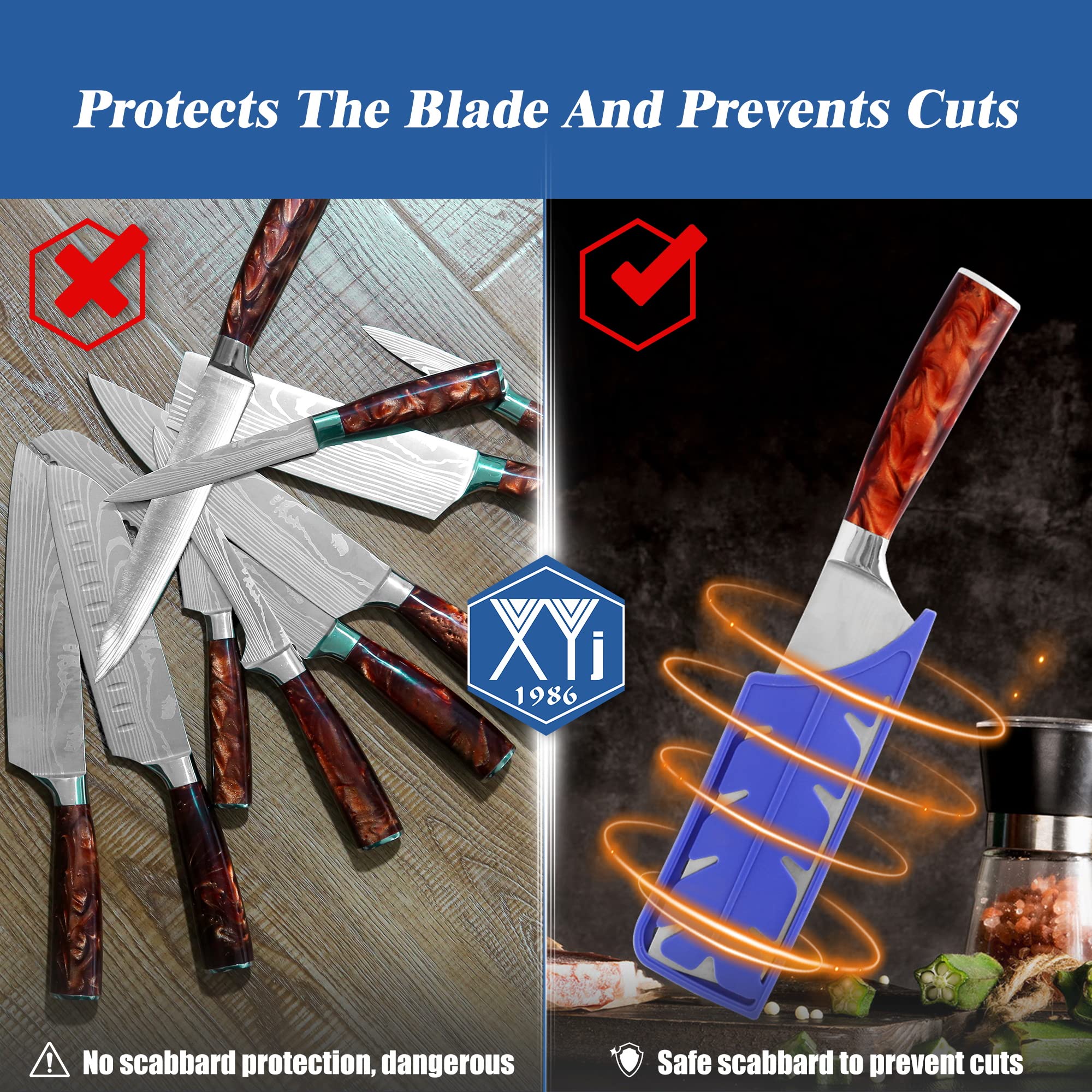 2-Pack Universal Knife Edge Guards - Safety Blade Protector Sleeves for Cleaver, Nakiri & Kitchen Knives (Fits 7-Inch Blades) | Durable Knife Sheath for Safe Storage & Organization | Ideal for Home Chefs, Restaurants & Food Prep