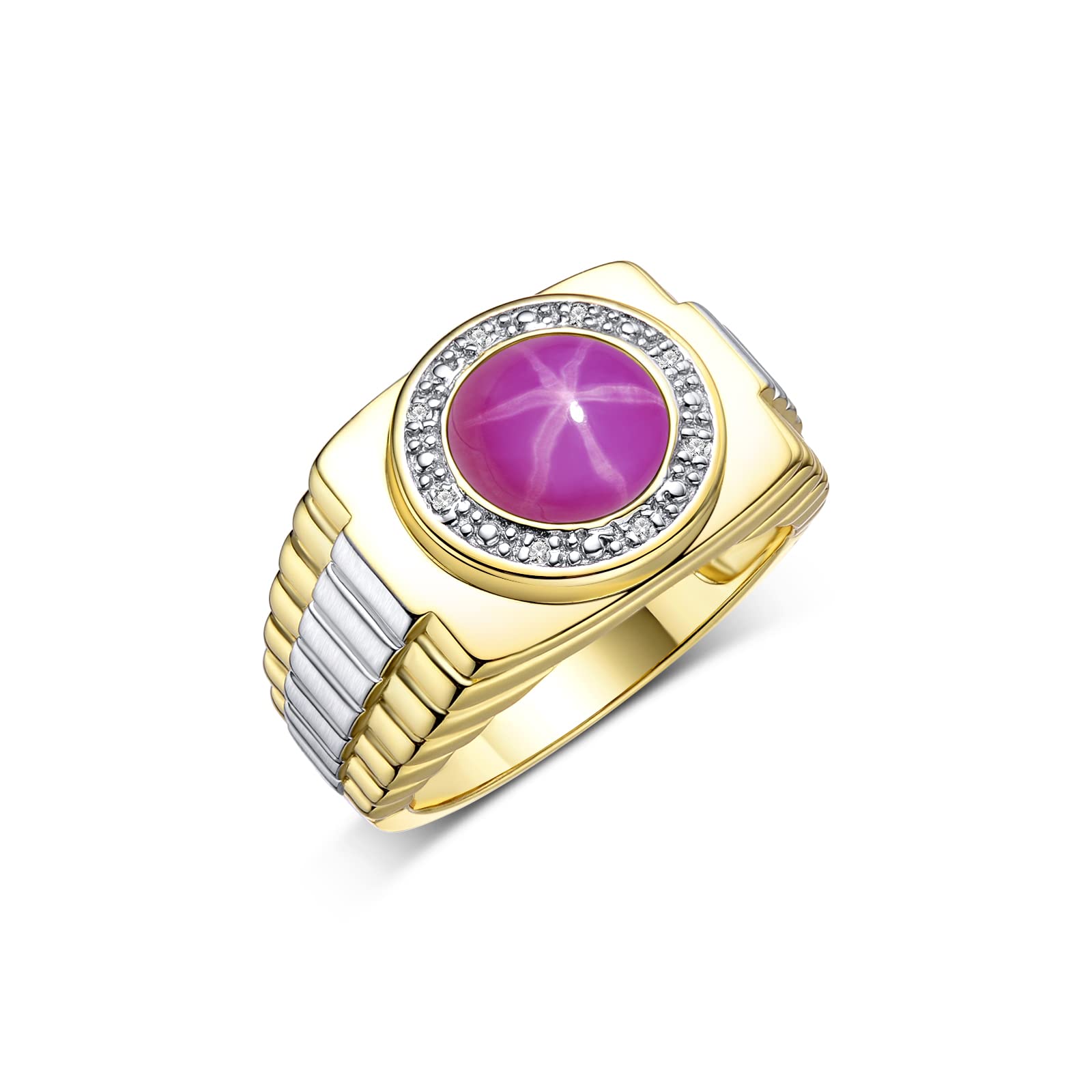 Rylos Men's Designer Rings - Round Cabochon Gemstone & Diamond Yellow Gold Plated Silver Ring (Sizes 8-13) | Luxury Men's Jewelry for Weddings, Anniversaries & Special Occasions