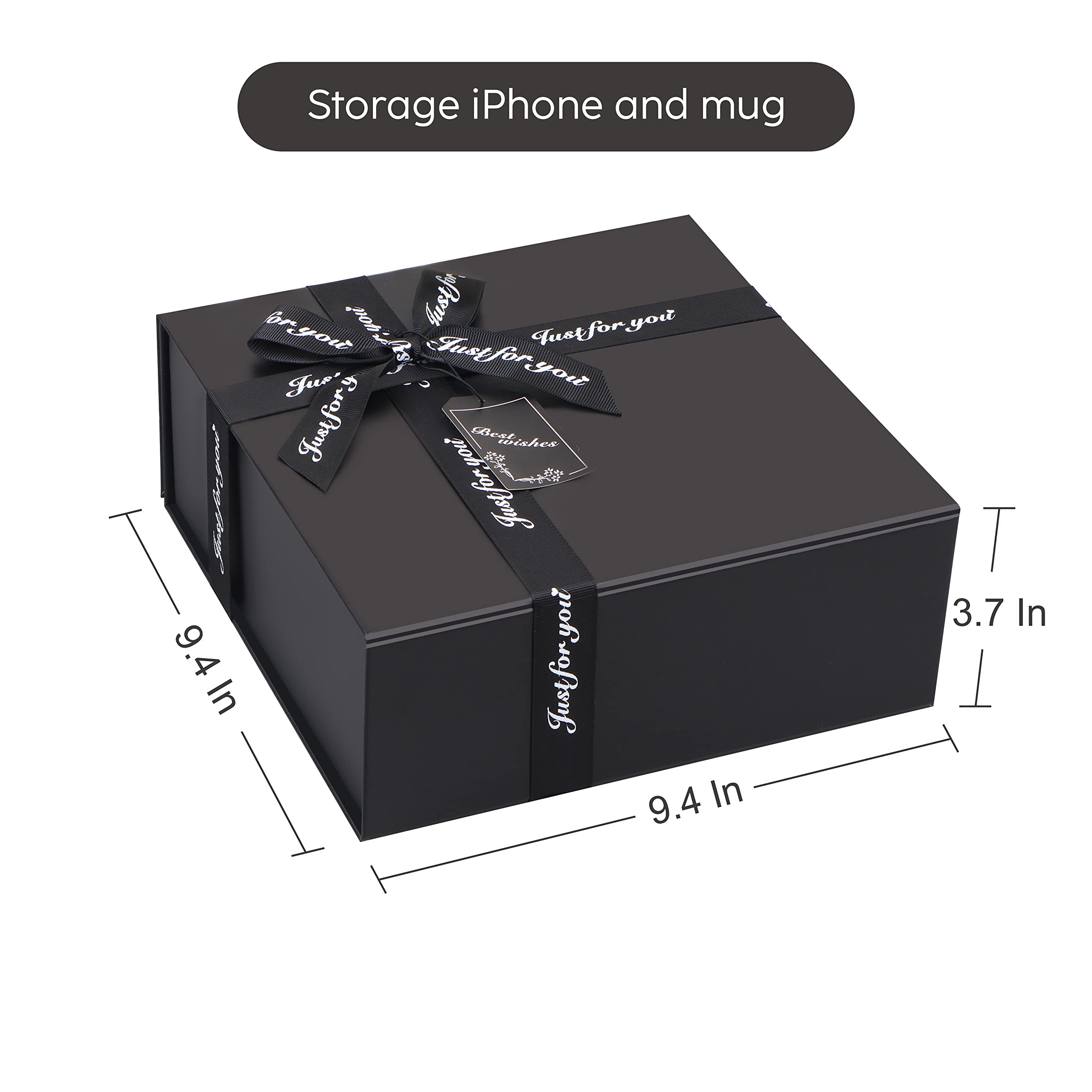 Elegant Black Gift Box with Bow - 9.05×8.85×3.54 Inches Decorative Present Box for Bridesmaid Proposals, Weddings, Halloween, Thanksgiving, Christmas & Children's Day - Perfect for Jewelry, Cosmetics & Special Occasion Gifts