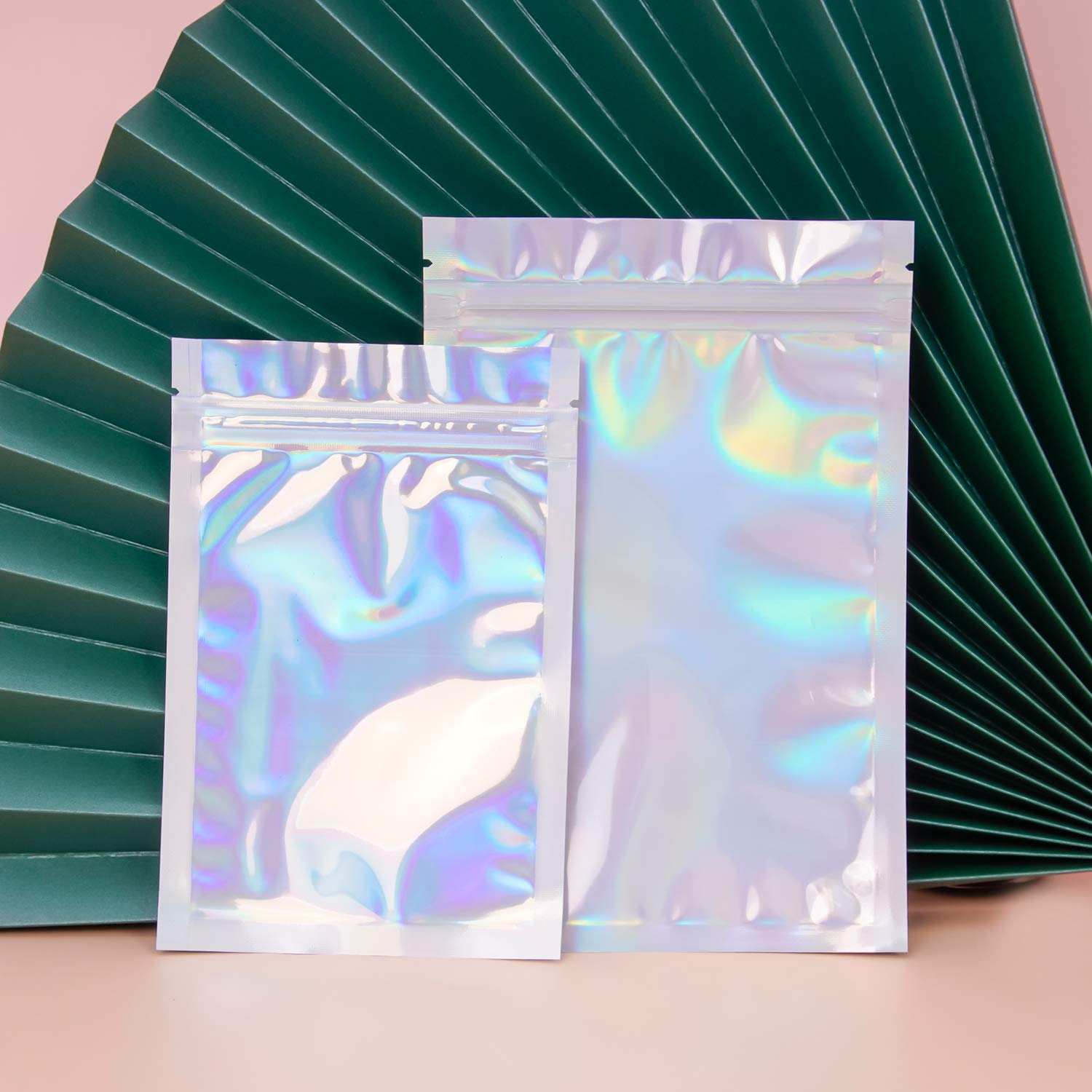 100-Pack Smell Proof Resealable Mylar Bags - 4.7x7 Inch Holographic Ziplock Food Storage Pouches for Snacks, Herbs & Party Favors | Airtight, Odor-Proof & Moisture-Resistant Packaging for Cannabis, Coffee & Travel Essentials