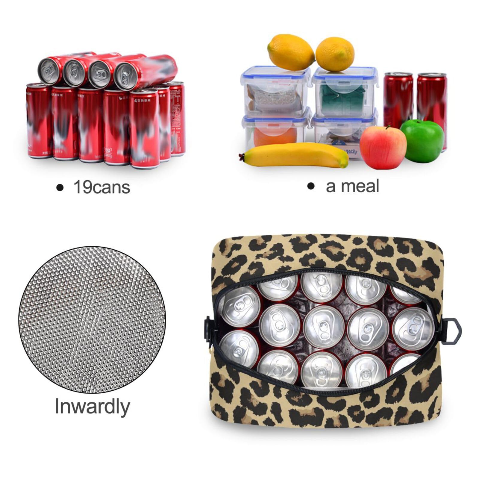 ALAZA Insulated Lunch Bag Cooler Tote - Large Leopard Print Thermal Lunch Box for Women & Men - Perfect for School, Work, Picnics & Outdoor Activities - Adjustable Shoulder Strap & Portable Design