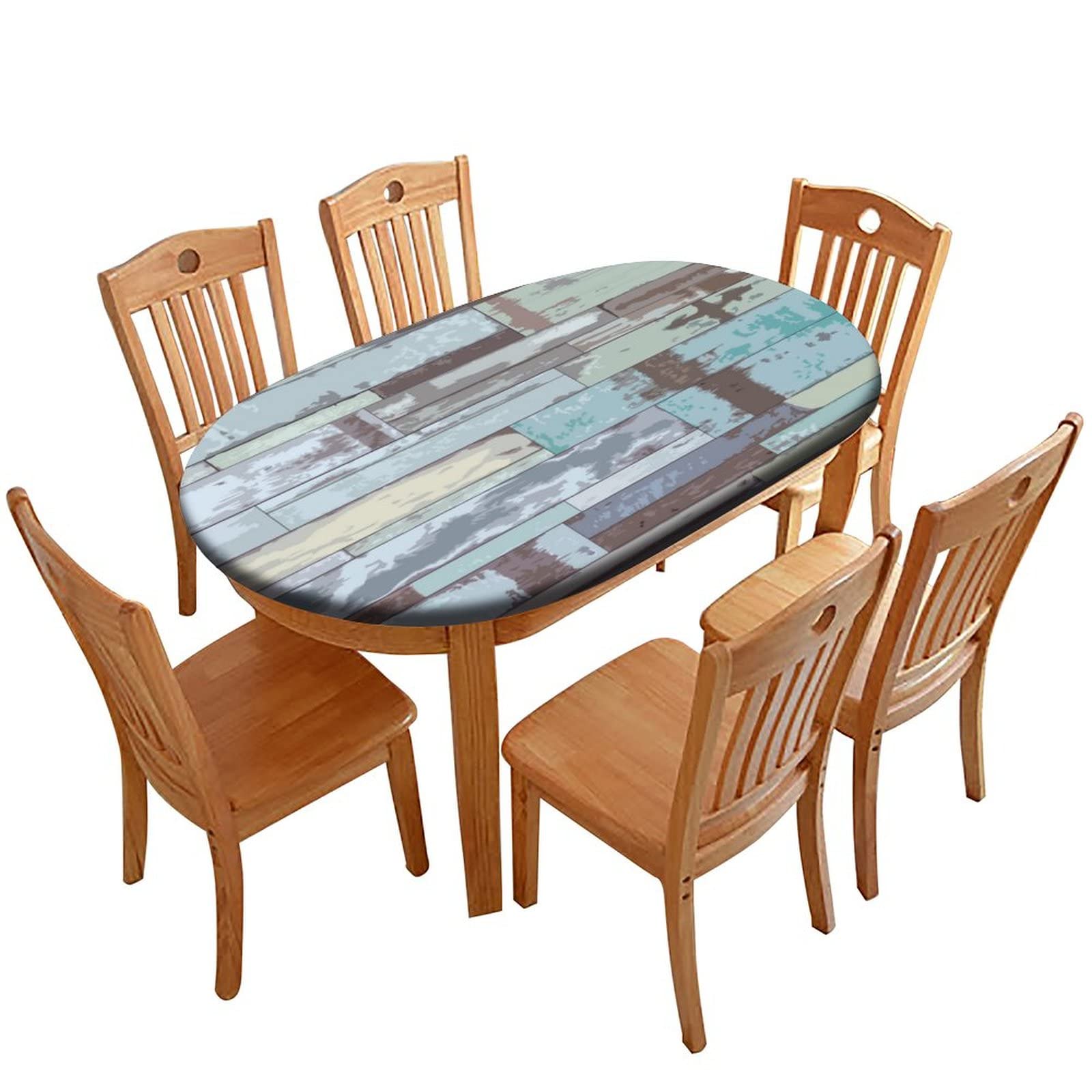 Washable Spill-Proof Oval Tablecloth - 24x48 Inches, Wood Grain Design with Elastic Edges for Indoor & Outdoor Use - Perfect for Holiday Dinners, Family Banquets, and Patio Dining