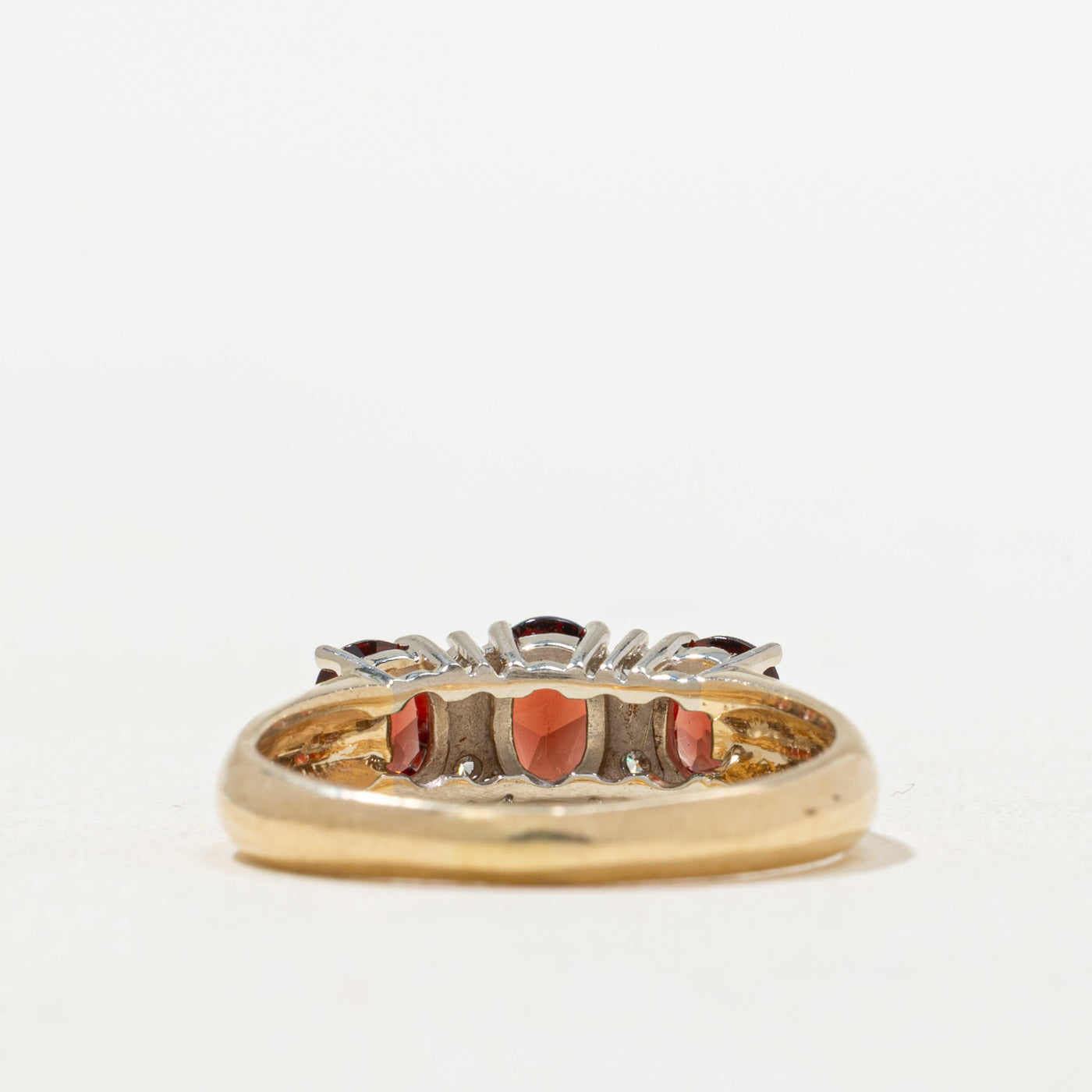 Birks Three Stone Garnet & Diamond Ring - 0.04ctw Diamonds & 1.15ctw Garnet - Size 7.25 - Elegant Jewelry for Weddings, Anniversaries & Special Occasions