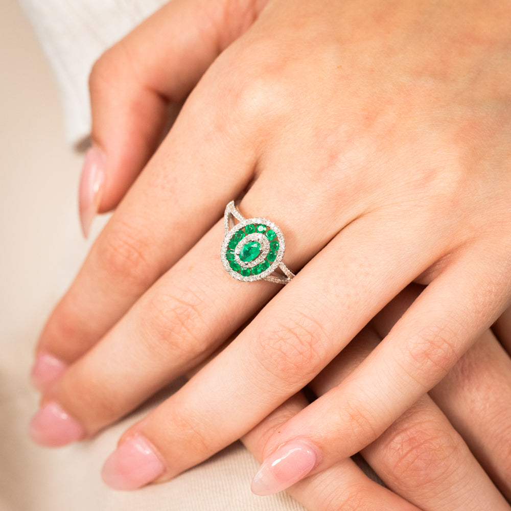 9ct White Gold Natural Emerald and Diamond Ring for Women - Elegant Wedding, Engagement & Anniversary Jewelry Gift