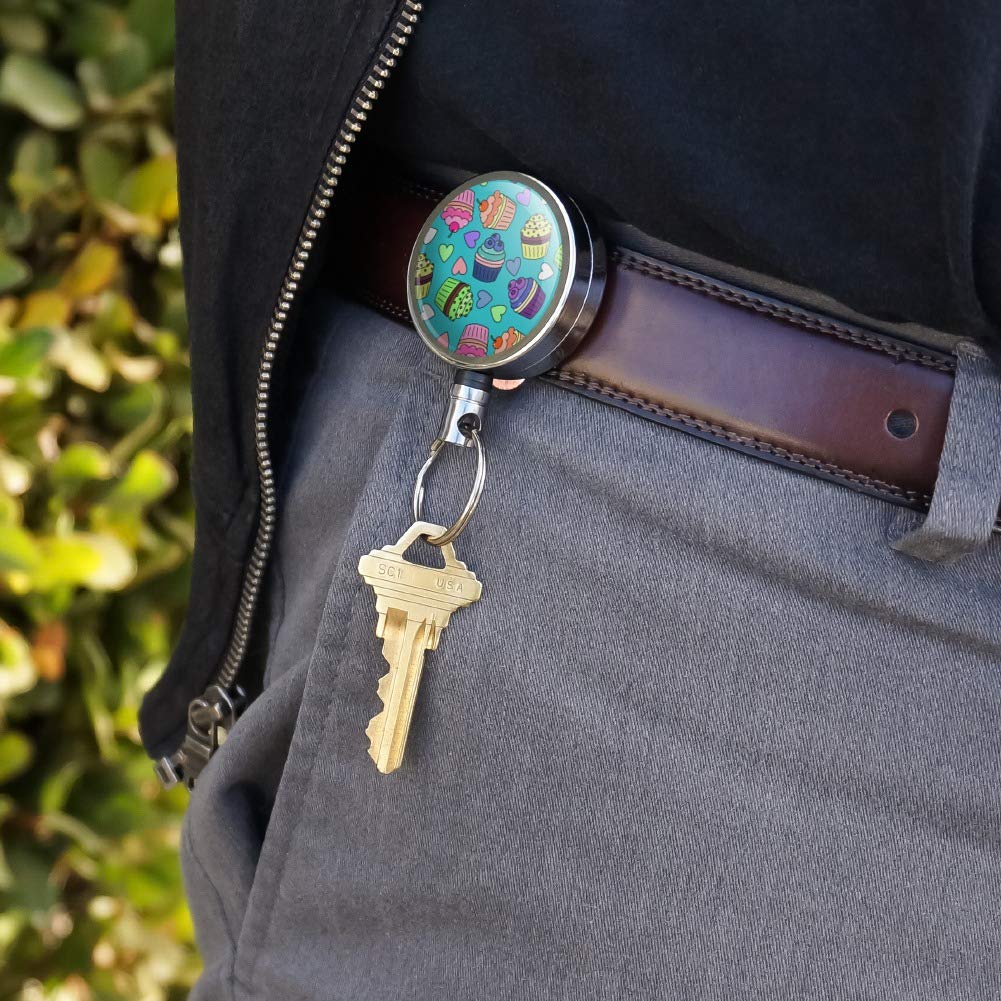 Colorful Cupcakes Design Heavy Duty Metal Retractable ID Badge Holder - Key Card Reel with Belt Clip for Office, School, Hospital & Security Professionals