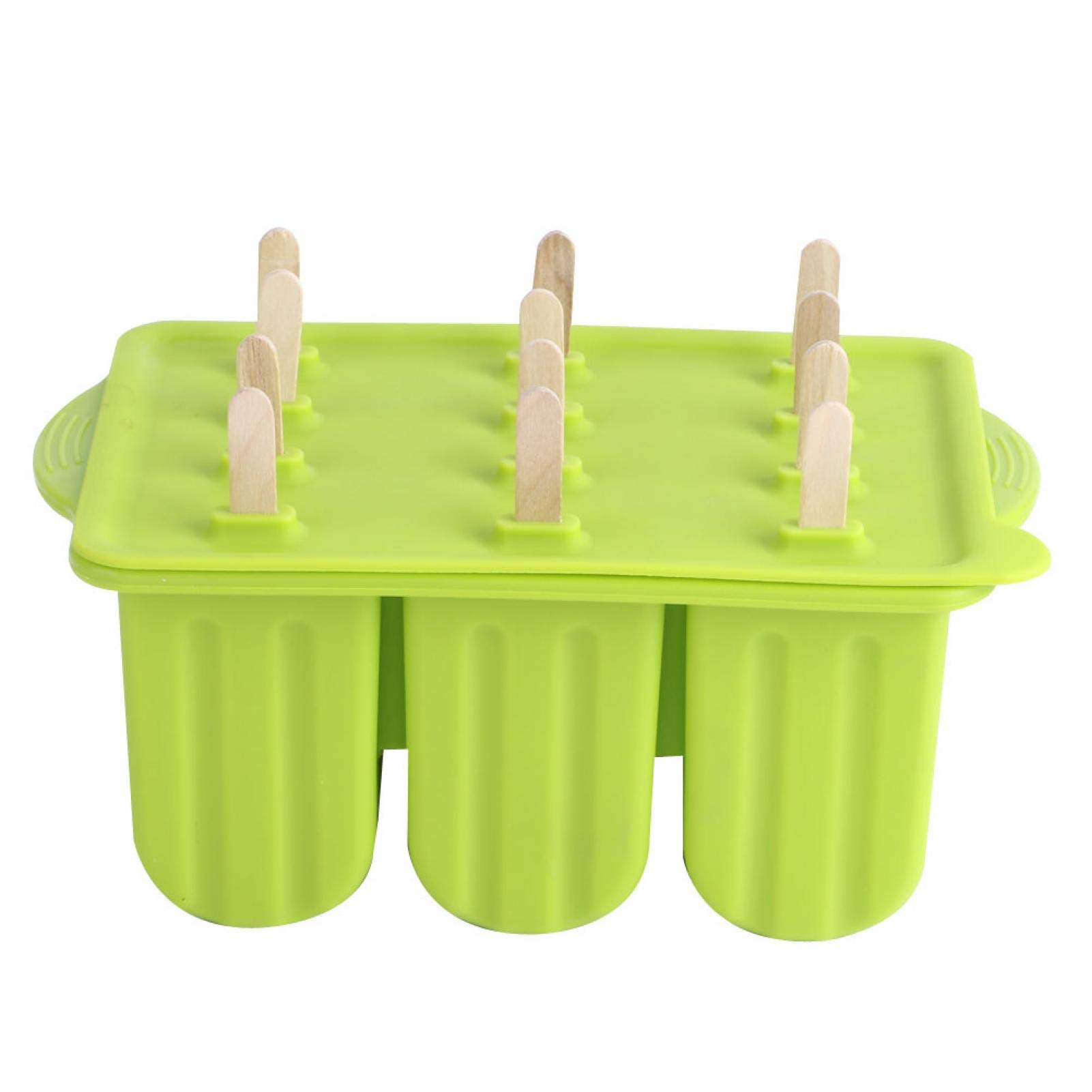 12 Cavity Silicone Popsicle Molds for Homemade Ice Pops with 50 Popsicle Sticks (Green) - Perfect for Summer Treats, Kids Snacks & DIY Frozen Desserts