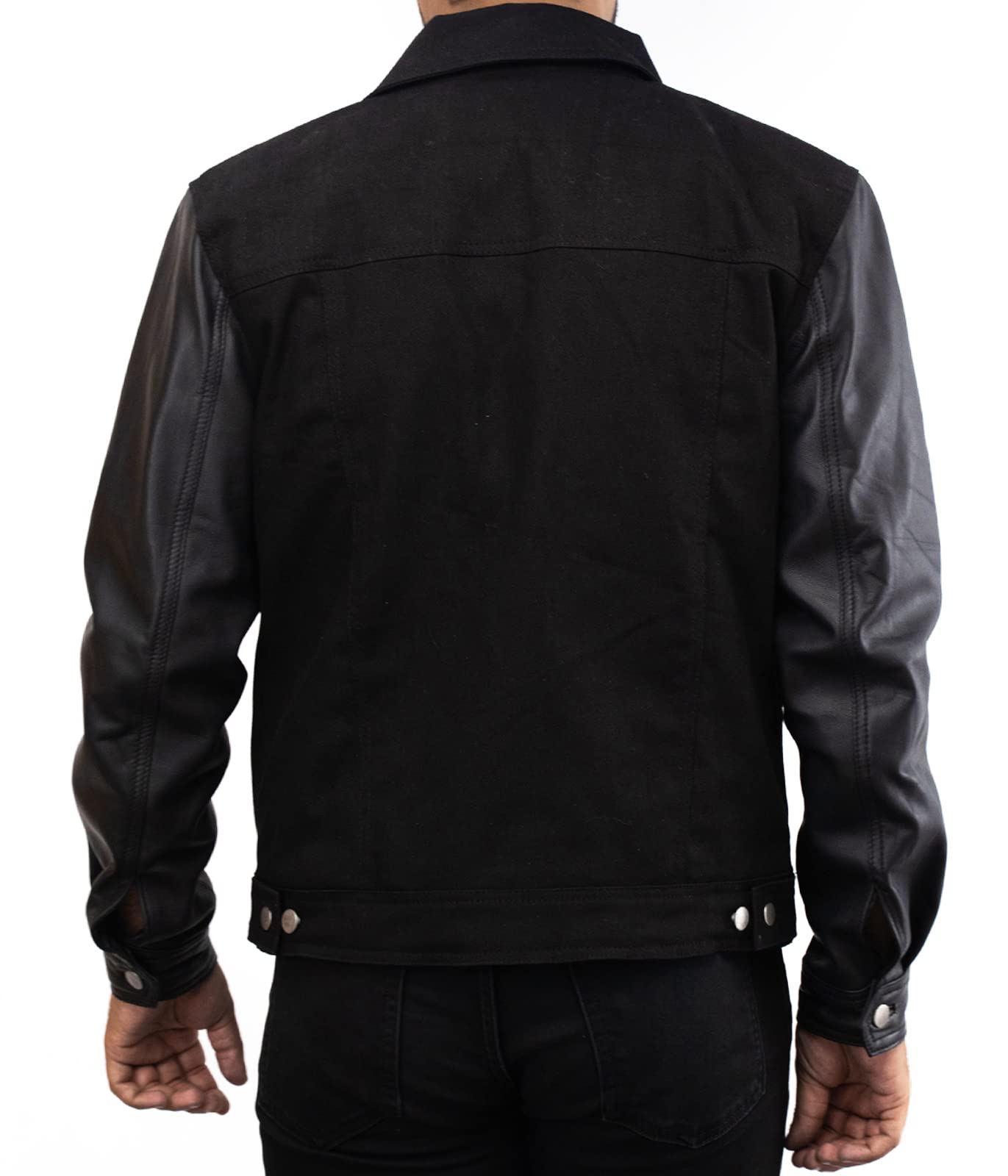 Men's Black David Varsity Lightweight Bomber Leather Jacket - Letterman Baseball Denim Jacket for Men (XS, Fits Chest 38-39