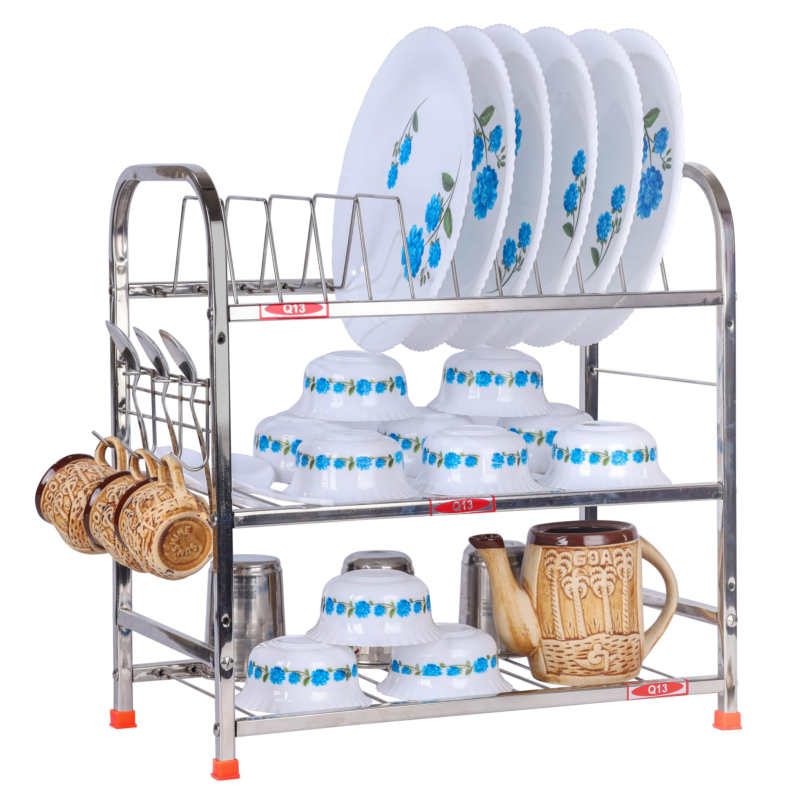 D.K 11® Stainless Steel 3-Tier Wall Mount Kitchen Organizer - Space Saving Utensil Rack for Spoons, Knives & Cutting Boards | Perfect for Small Kitchens, Dish Drying & Sink Area Storage