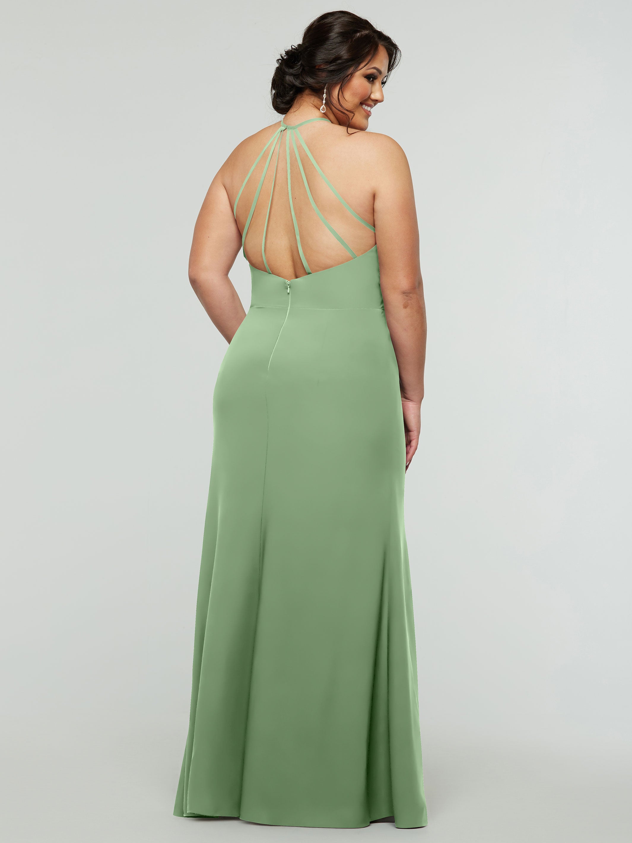 Elegant 83031 Fit and Flare Stretch Chiffon Bridesmaid Dress with Halter Neck & High Slit - Perfect for Weddings, Parties, and Formal Events