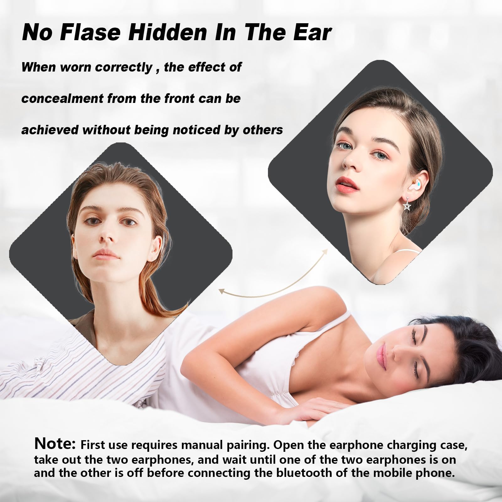 Xmenha Wireless Black Invisible Sleep Earbuds for Side Sleepers - Bluetooth Small Headphones for Sleeping, Tiny Mini Hidden Earbuds for Small Ears - Perfect for Nighttime Use, Travel & Noise Isolation