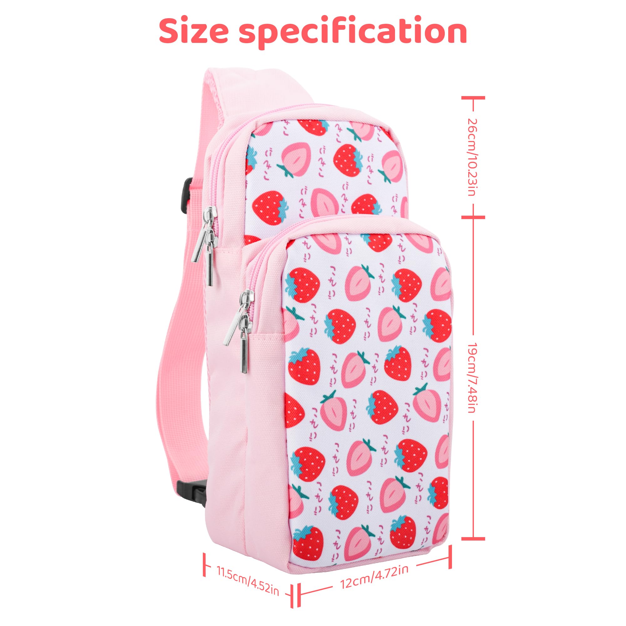 HYPERCASE Pink Strawberry Carrying Travel Bag for Nintendo Switch/OLED/Lite - Cute Sling Crossbody Backpack with 2 Pockets for Switch Console, Dock, Joycon & Accessories Storage - Perfect for Gaming On-The-Go, Travel, and Daily Commute
