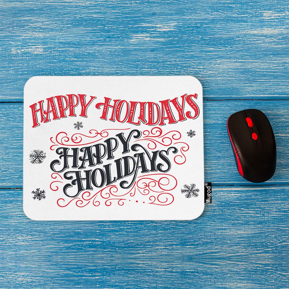 Festive Holiday Mouse Pad - Red with Black Lettering & Snowflake Paisley Design, Non-Slip Rubber Base Gaming Mouse Mat for Computer, Laptop, PC - Perfect for Office, Home & Gaming (9.5