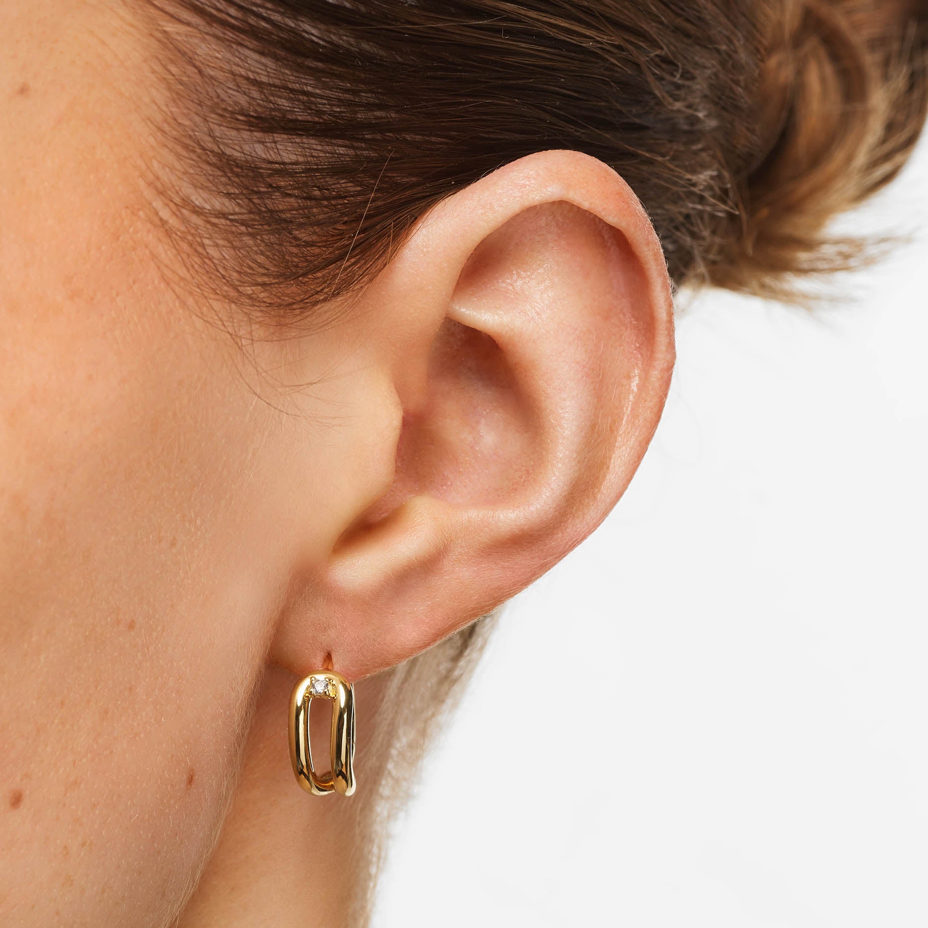 14K Gold White Topaz Link Loop Hoop Earrings for Women - Elegant Dangle Earrings for Party, Wedding & Everyday Wear