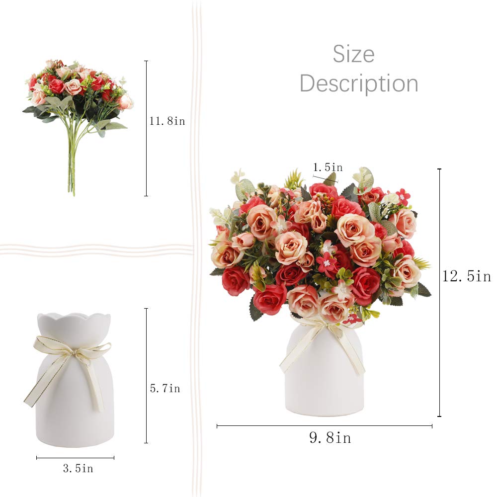 LESING Artificial Silk Rose with Vase - Realistic Fake Flowers for Wedding Bouquets, Home & Office Decor, Party Centerpiece, Table Arrangement (Red) | Perfect for Romantic Events, Home Styling & Gift Giving