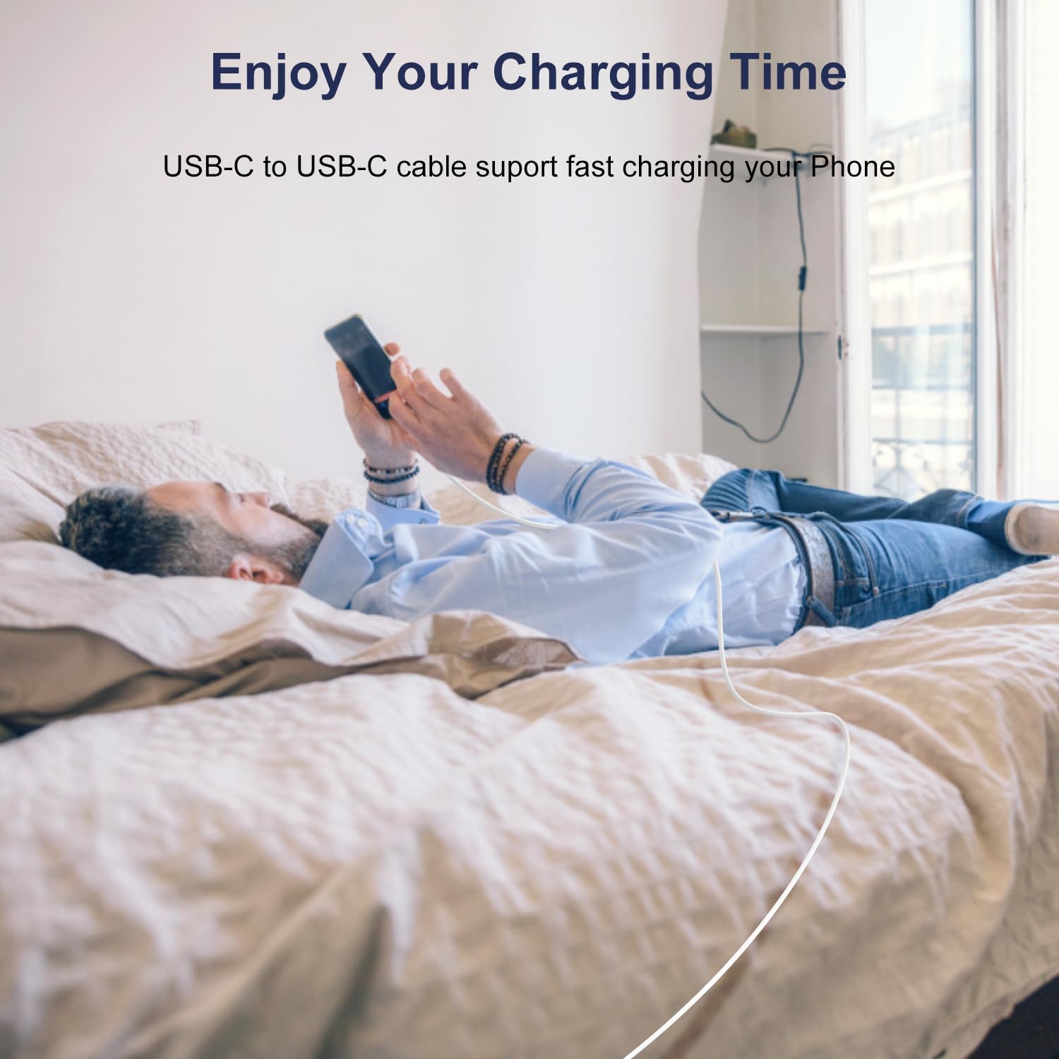 2-Pack 60W USB C to USB C Fast Charging Cable 3M/10ft for iPhone 15/Pro/Max/Mini, MacBook, iPad Air/Mini/Pro, Samsung Galaxy S23/S23+/S22/S22+ - PD Compatible Charger Cord for Home, Office & Travel