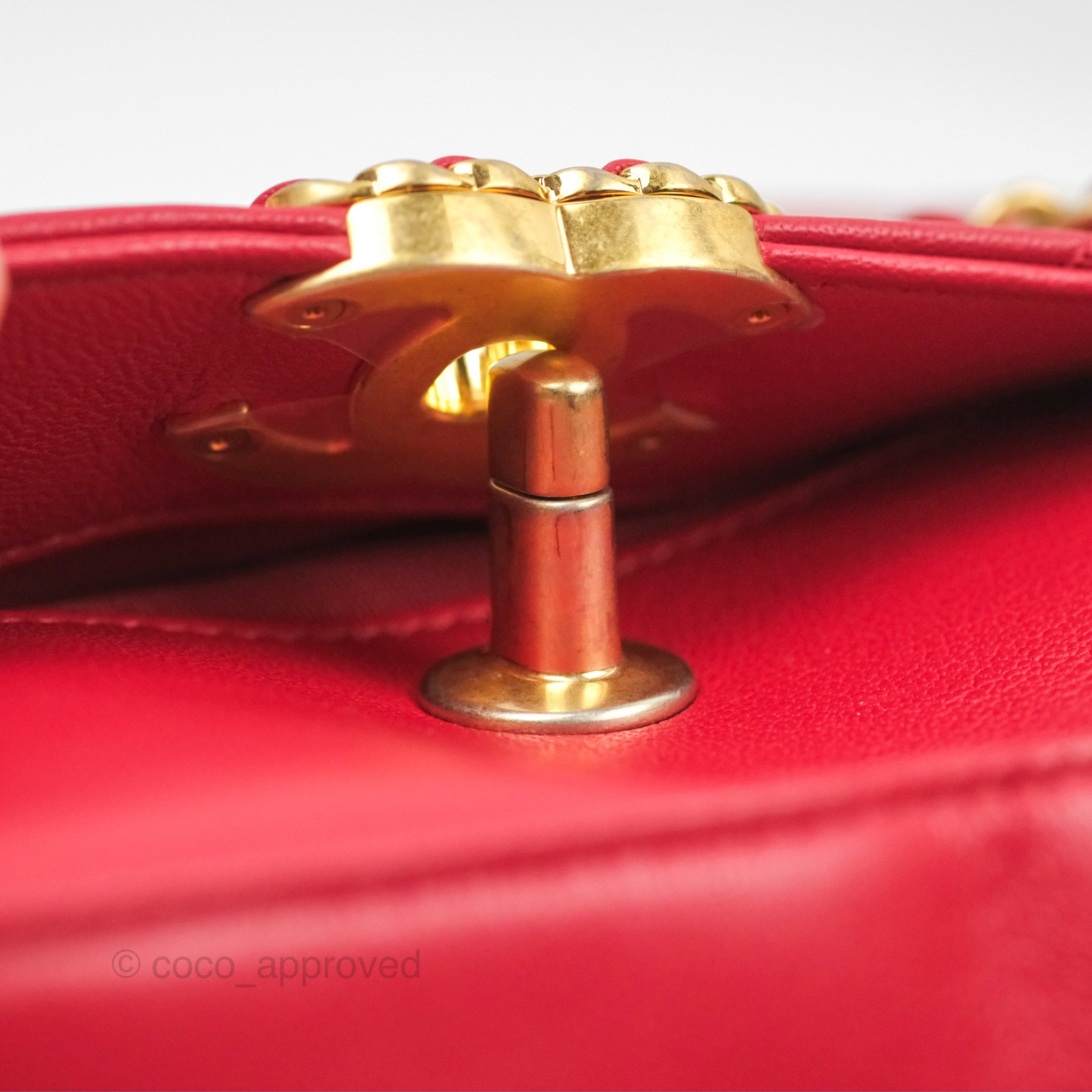 Chanel Red Goatskin Camera Bag with Aged Gold Chain Strap - Luxury Crossbody Bag for Women, Perfect for Parties & Evening Events