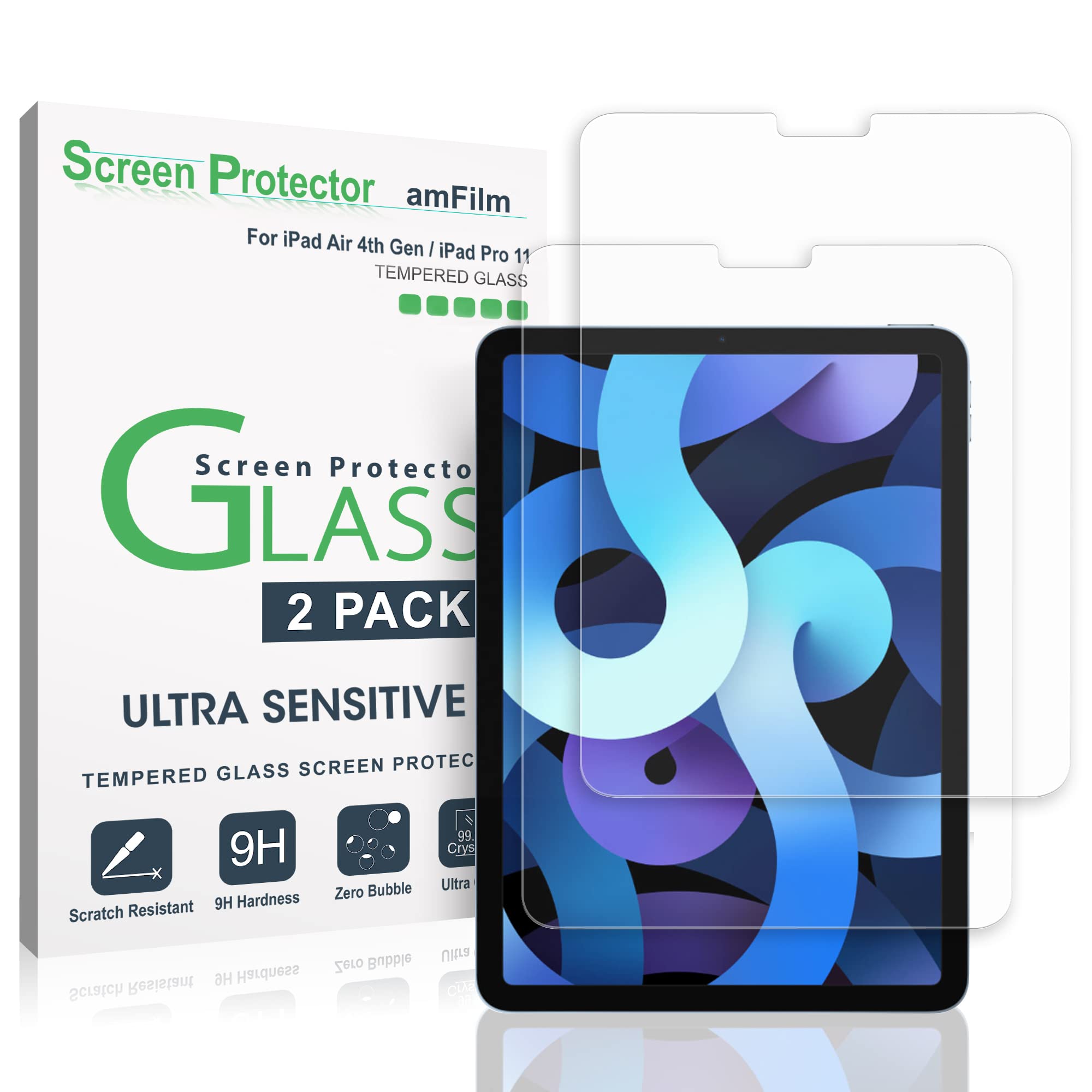 Premium Tempered Glass Screen Protector for iPad Air 5/Air 4/iPad Pro 11 (2-Pack) - Ultra Sensitive Touch, Face ID & Apple Pencil Compatible - Perfect for Work, Study & Entertainment