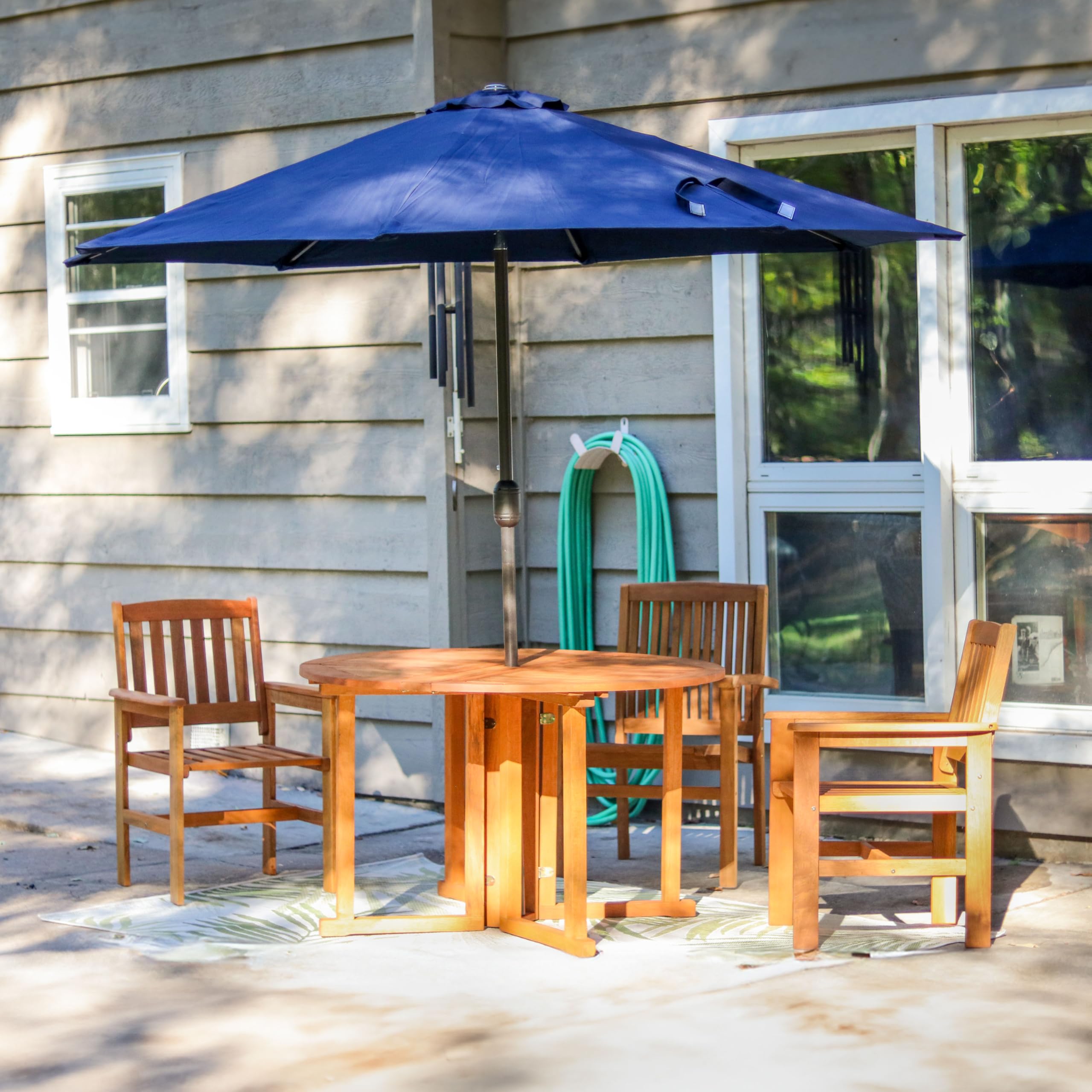 Sunnydaze Malaysian Hardwood Folding Gateleg Patio Dining Table with Teak Oil Finish - 4-Person Round Outdoor Table - Space-Saving Design (47.25” Diameter x 29