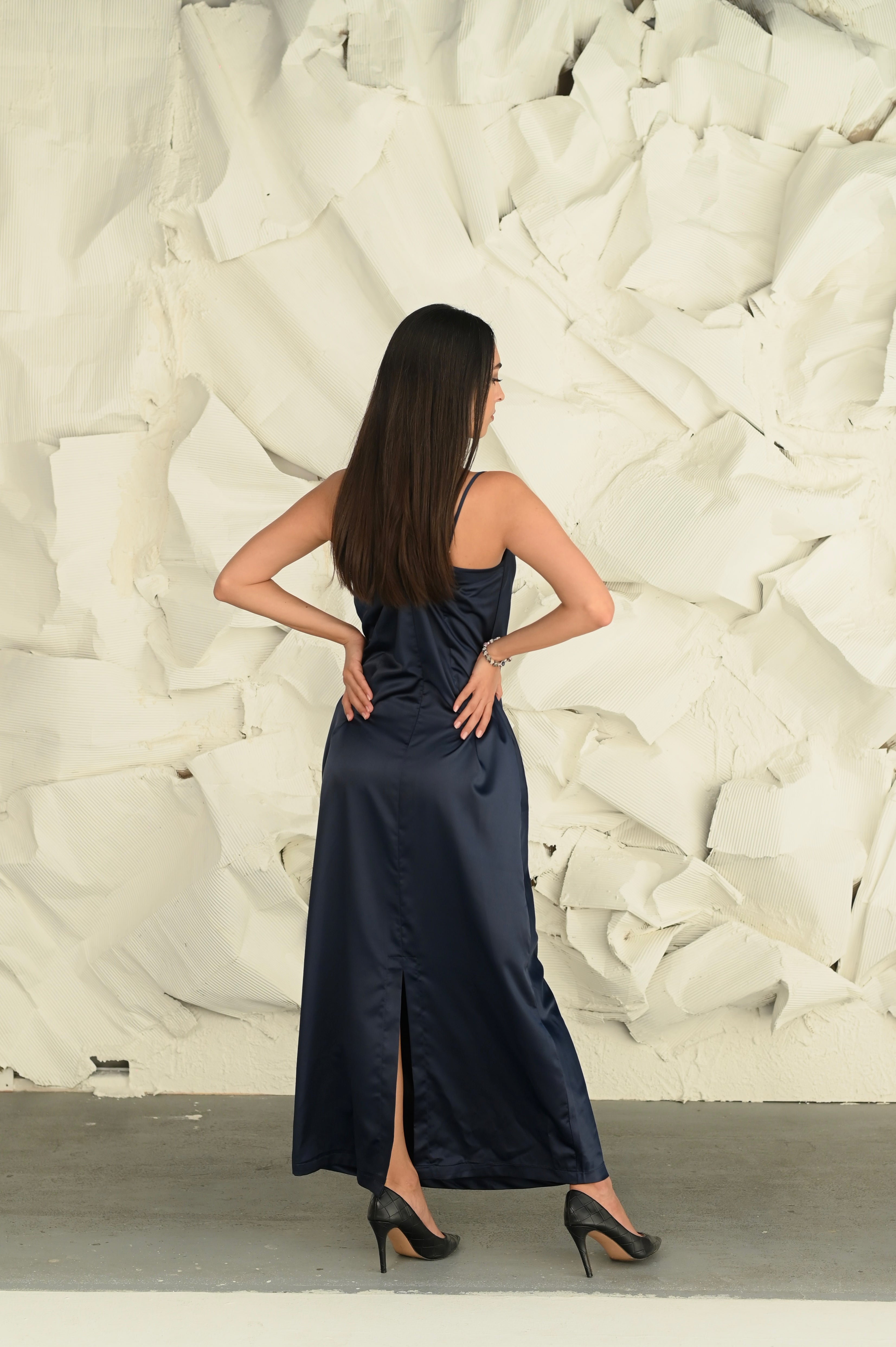Navy Blue Silky Satin Dress for Women - Elegant Party & Evening Gown - Perfect for Cocktail Parties, Date Nights & Formal Events