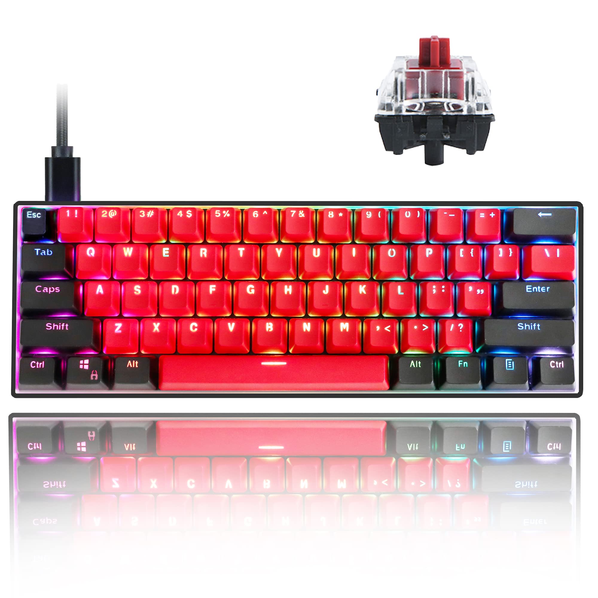 SK61 60% RGB Mechanical Keyboard - Hot Swappable Red Switches for Gaming & Typing