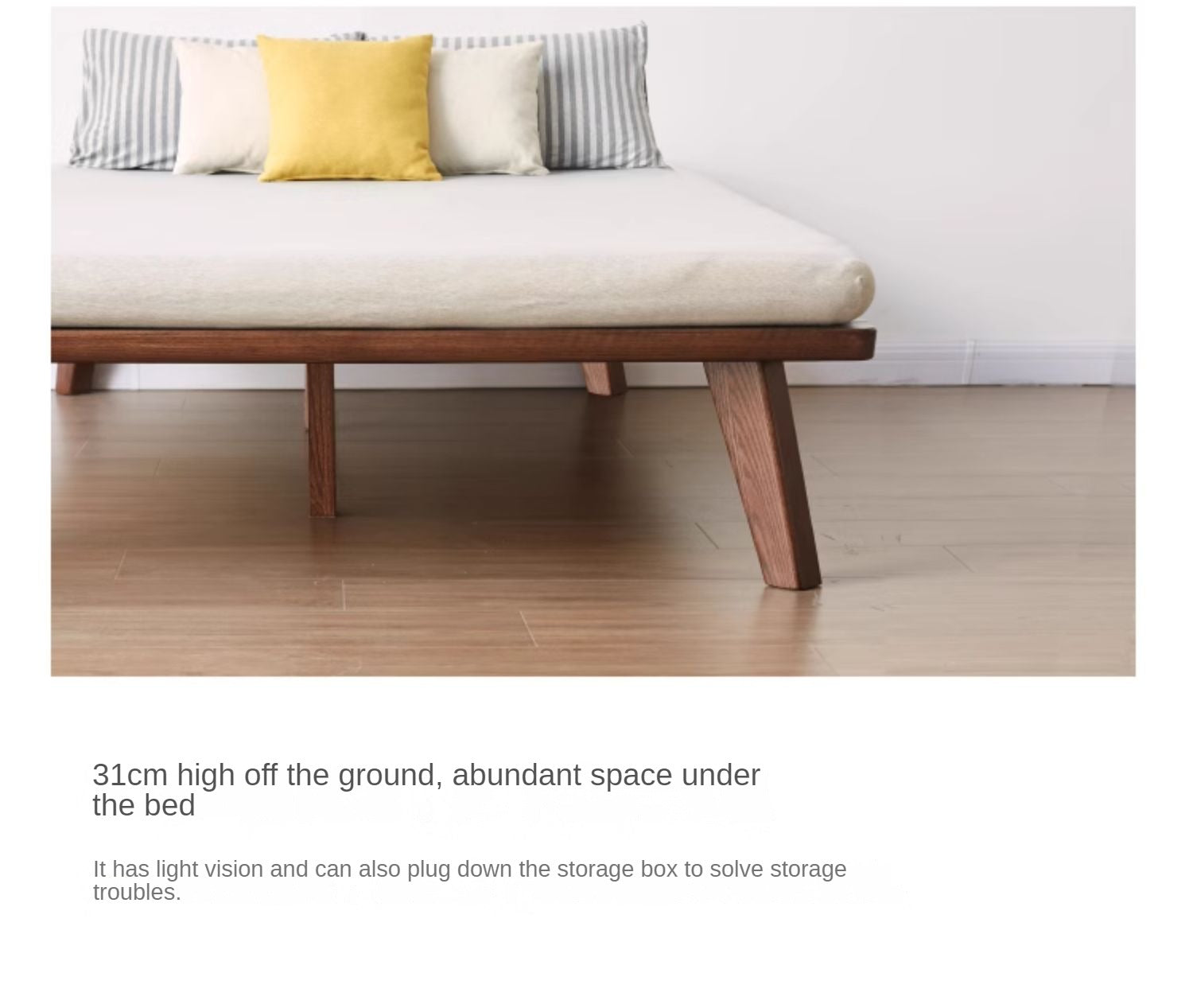 Solid Oak Wood Platform Bed Frame - Queen Size, No Headboard - Modern Minimalist Bedroom Furniture for Small Spaces & Studio Apartments