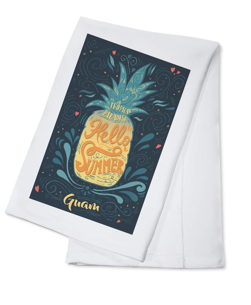 100% Cotton Pineapple Tea Towel - Decorative Hand Towel for Kitchen & Home - Guam Hello Summer Design - Perfect for Beach House Decor, Tropical Kitchen Accessories & Summer Gifts