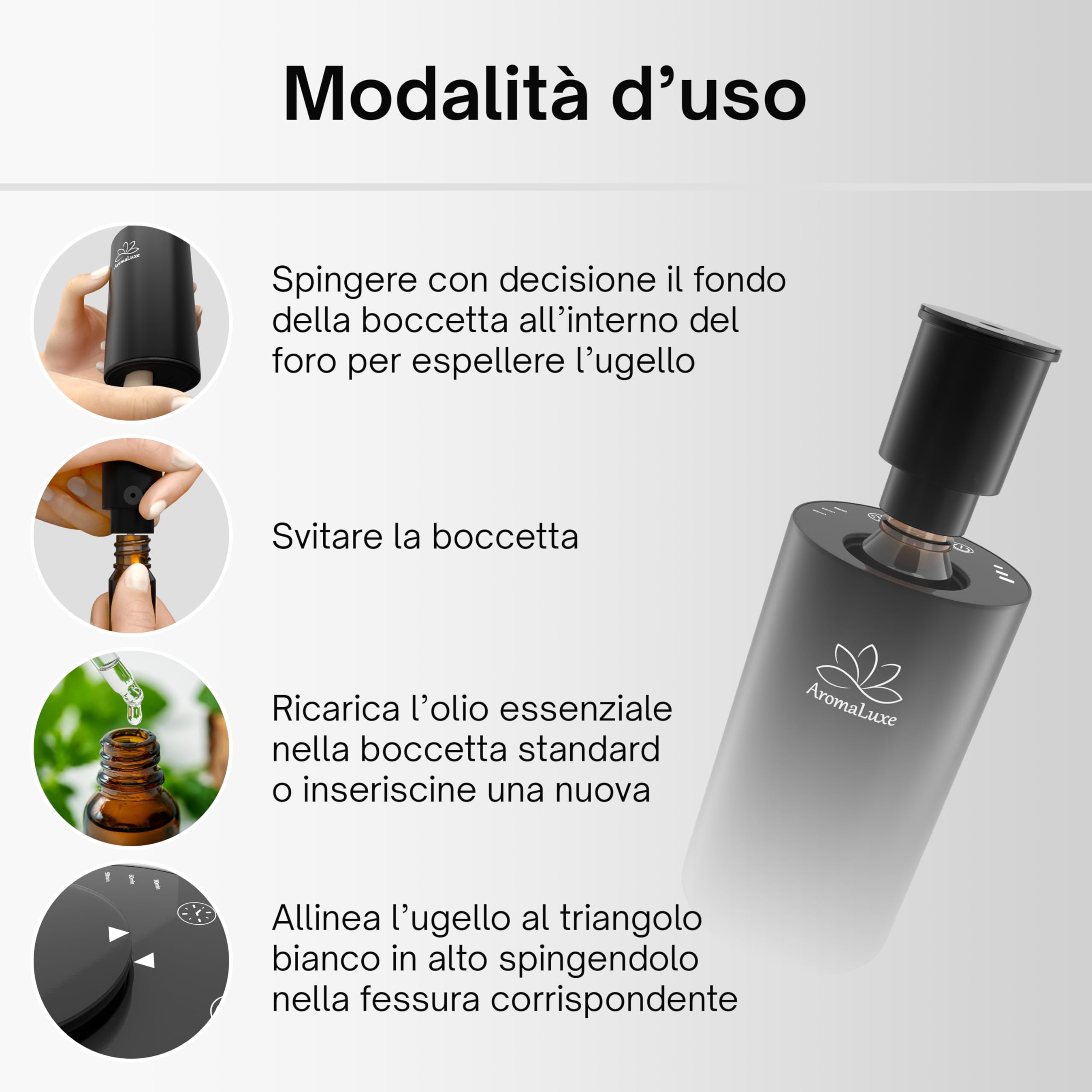 AromaLuxe - Rechargeable USB-C Battery Operated Essential Oil Diffuser, No Water Needed, Adjustable Intensity & Timer, Durable Aluminum Design, Black - Perfect for Home, Office, and Car Use