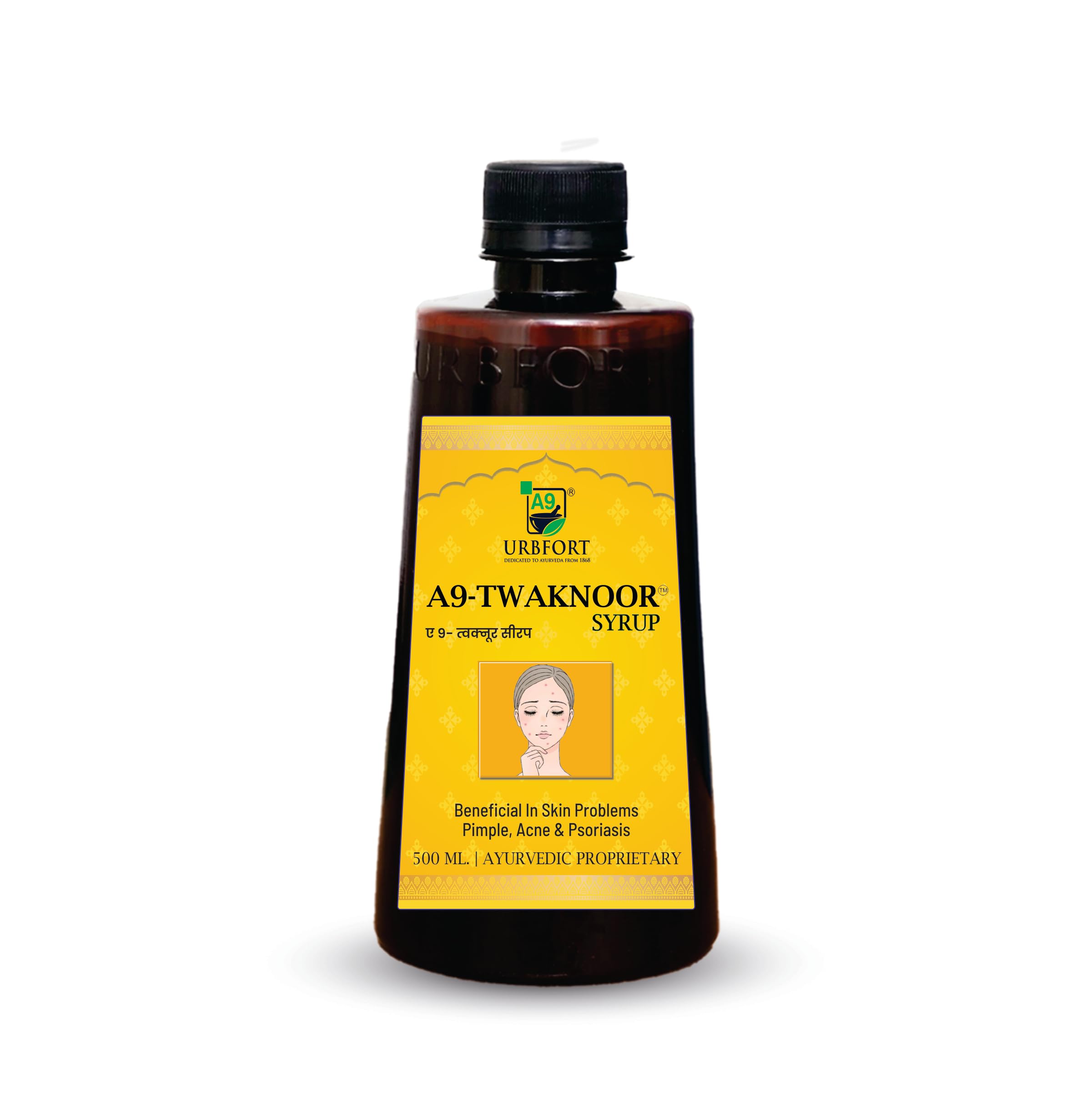 URBFORT A9-Twaknoor Ayurvedic Syrup for Acne & Pimple Treatment - 100% Natural Skin Tonic Improves Complexion & Glow - 500ml Bottle for Clear, Healthy Skin - Perfect for Daily Skincare Routine & Teenage Acne Relief