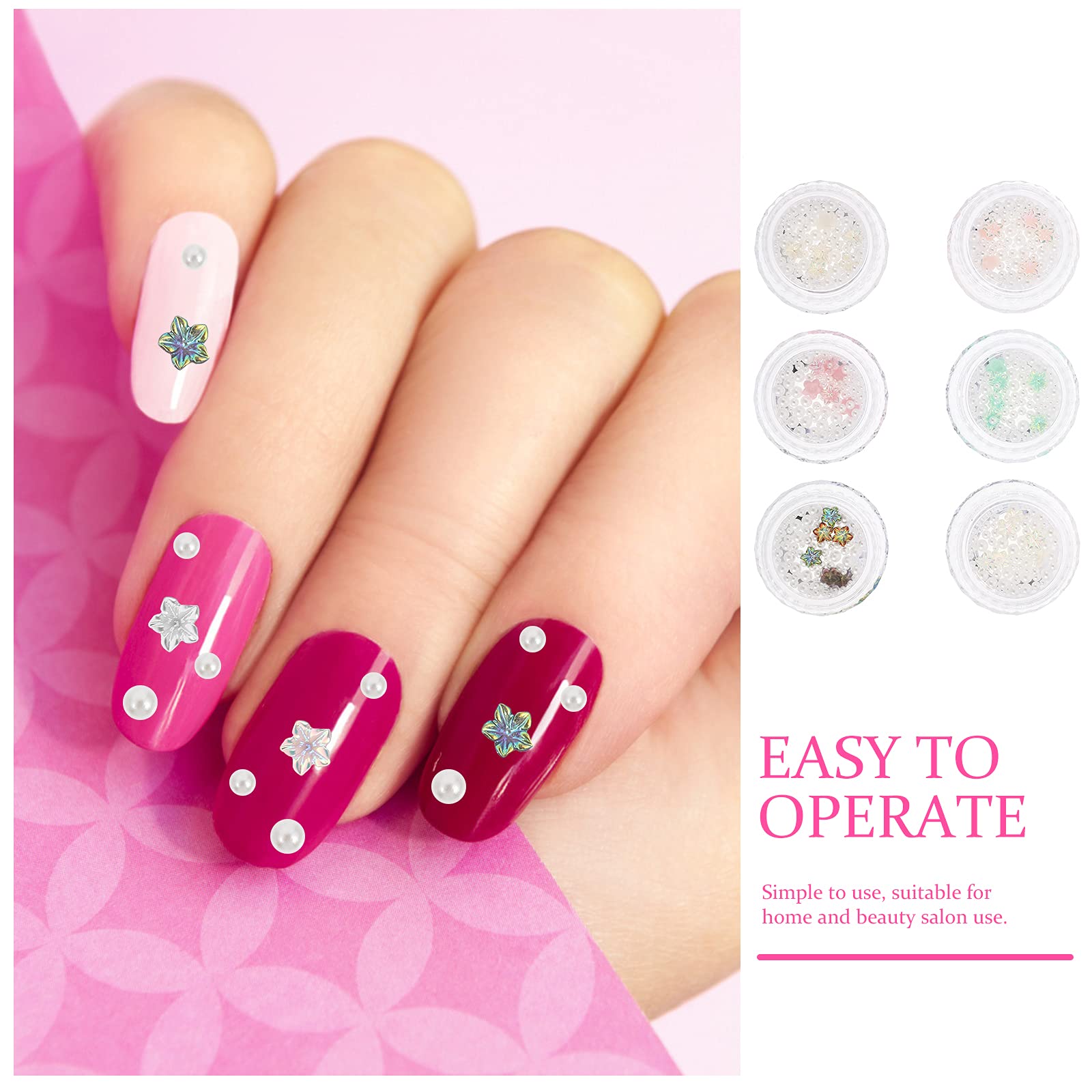 6 Pack Nail Art Stickers Kit - Floral Nail Charms, Gems, Pearl & Plastic Flower Decorations for DIY Manicure & Nail Art Designs | Perfect for Parties, Weddings, Salons & Home Nail Care