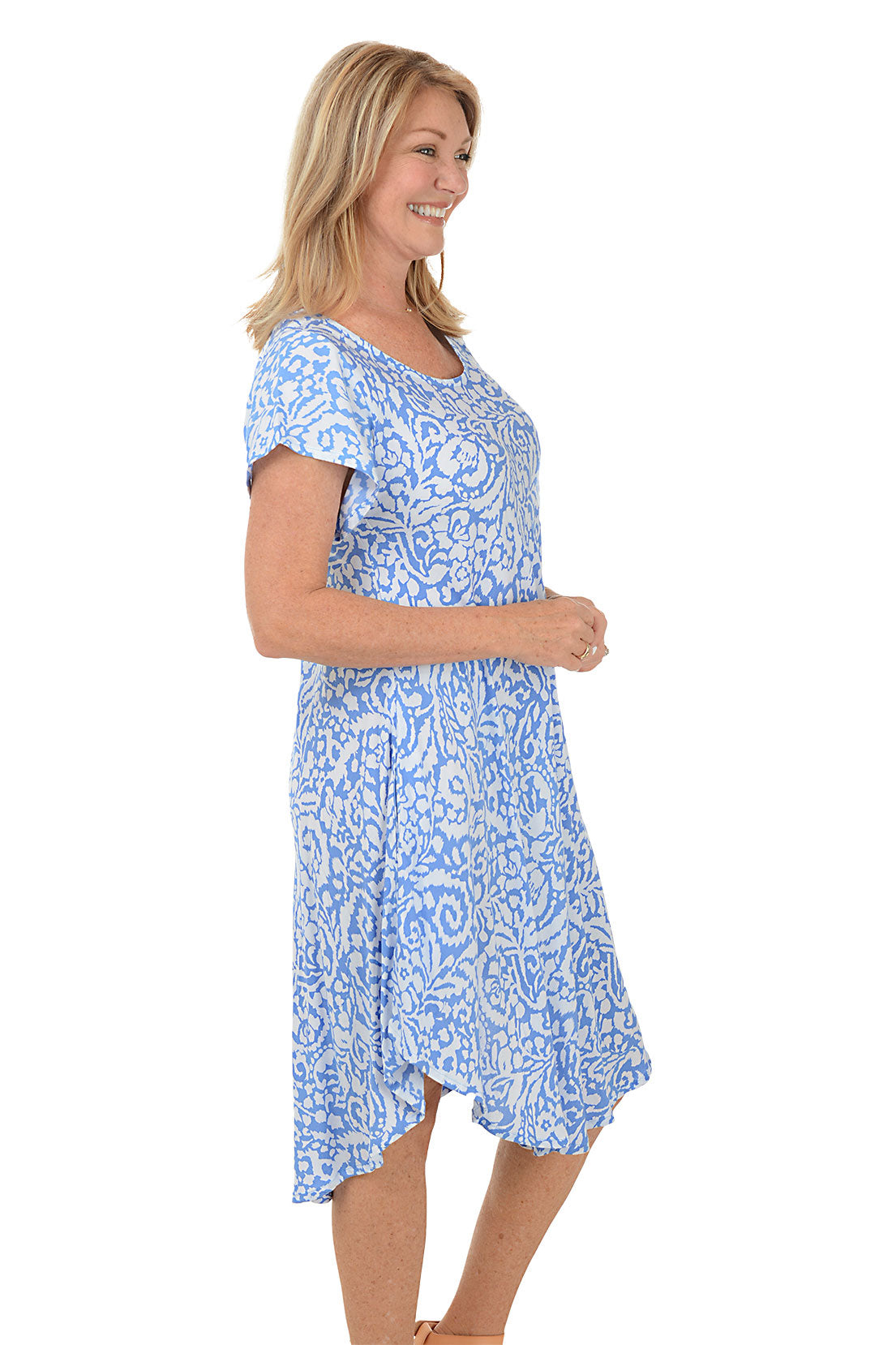 Stylish Damask Sherry Short Sleeve Cover Up Dress - Perfect for Beach, Pool, or Summer Vacation Outfits