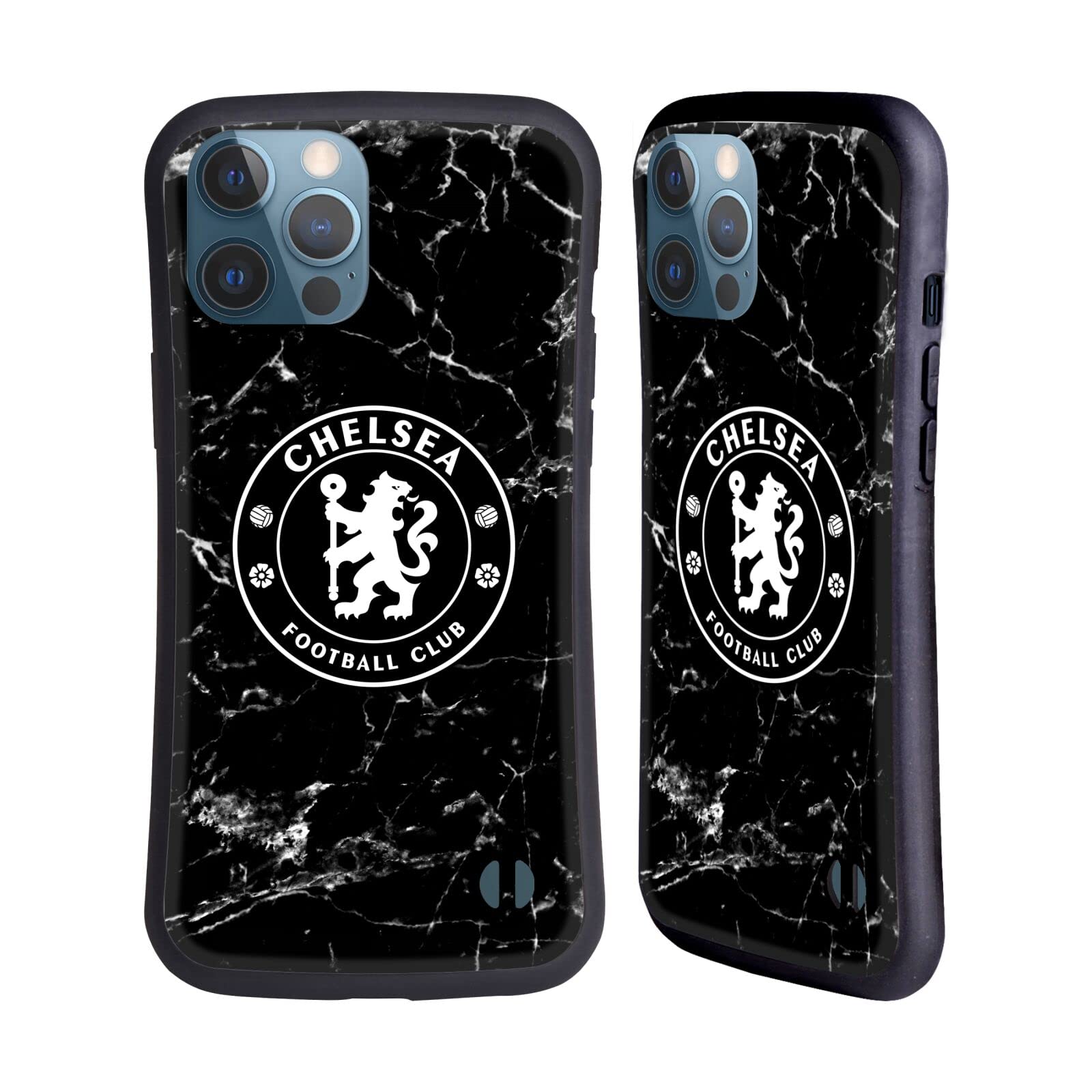 Officially Licensed Chelsea FC Black Marble Crest Hybrid Case for iPhone 13 Pro Max - Durable Protection with Stylish Football Club Design - Perfect for Fans, Daily Use & Game Days
