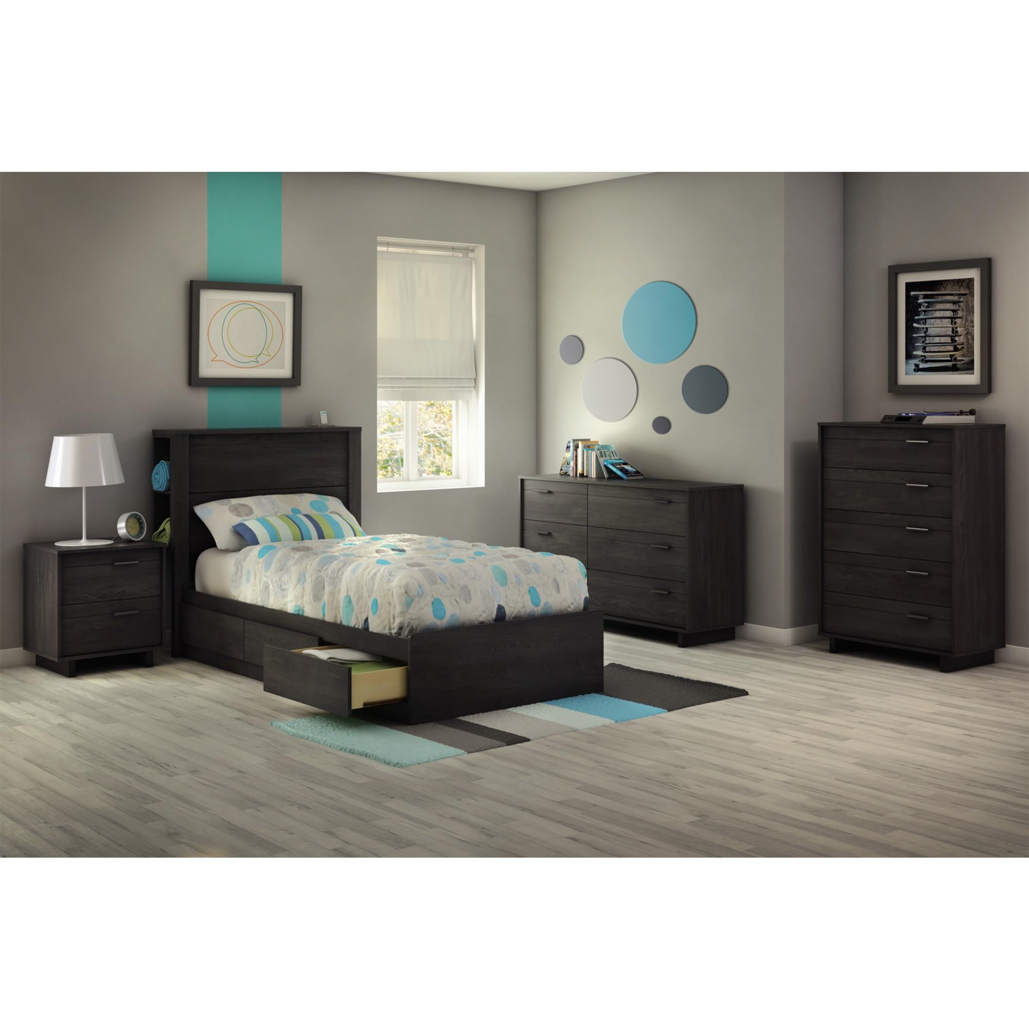 South Shore Fynn 2-Drawer Nightstand in Gray Oak - Compact Bedside Table with Storage for Bedroom, Living Room, or Office