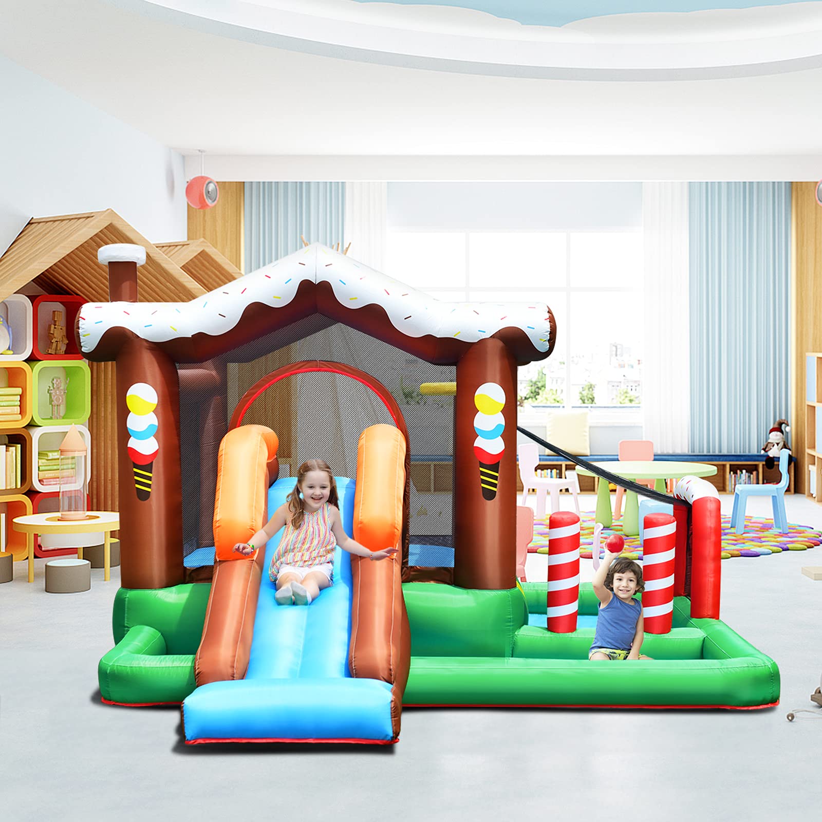 **HONEY JOY 6-in-1 Inflatable Water Slide for Kids & Adults - Giant Blow Up Bouncy Water Park with Crawl Tunnel, Outdoor Water Bounce House, Backyard Summer Fun (Blower Not Included) - Perfect for Birthday Parties, Family Gatherings, and Outdoor Play**