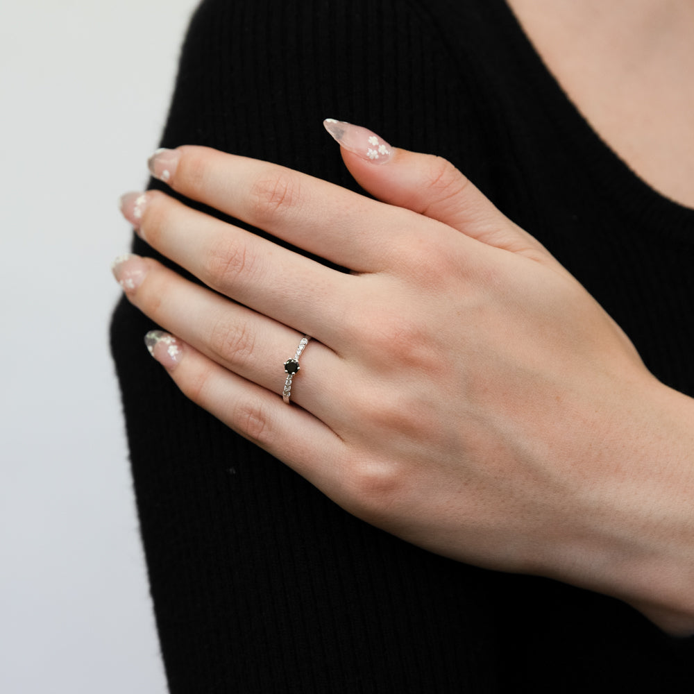 9ct White Gold Black Zirconia Solitaire Fancy Channel Ring for Women | Elegant Wedding, Engagement & Anniversary Jewelry Gift
