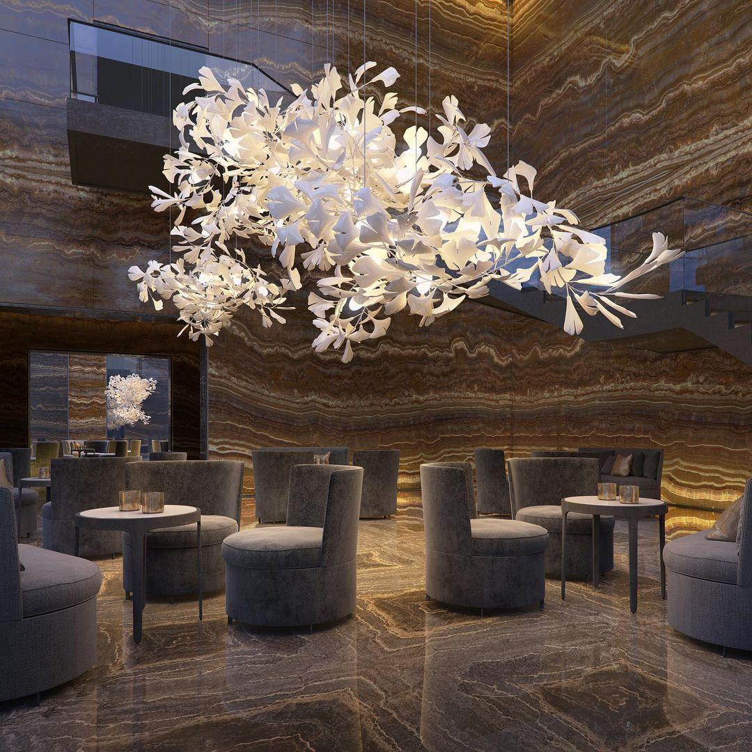 Ginkgo Leaf Chandelier - Elegant Modern Ceiling Light Fixture for Dining Room, Living Room, Bedroom Decoration - Perfect for Home, Hotel, Restaurant Lighting