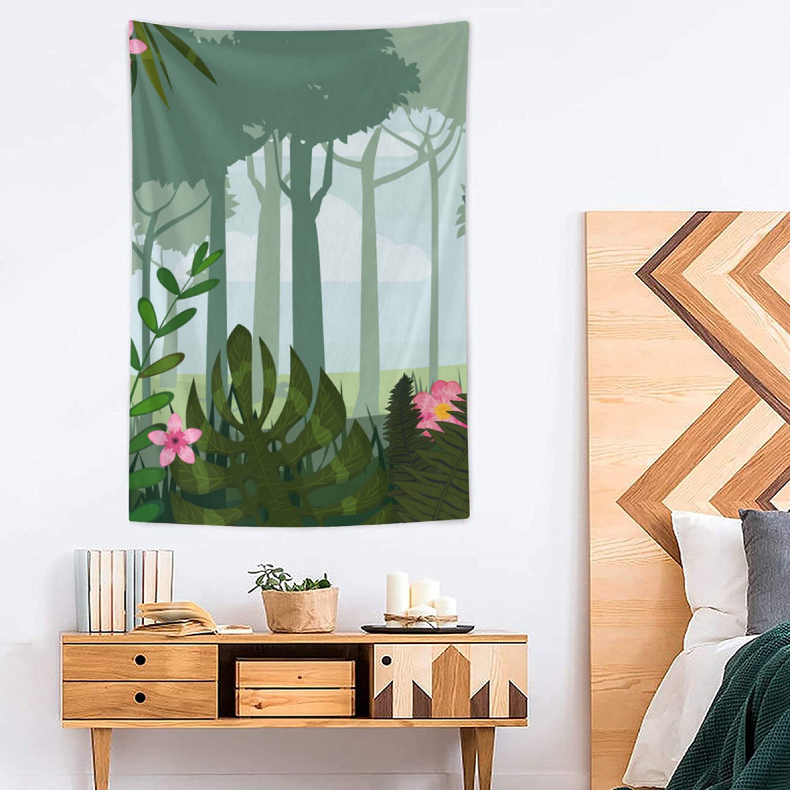 TropicalLife NIxux Cartoon Jungle Illustration Tapestry - 40x60 Inch Aesthetic Wall Hanging for Bedroom Decor, Living Room, Dorm | Waterproof Polyester Fabric for Boho Home Decor & Party Backdrop