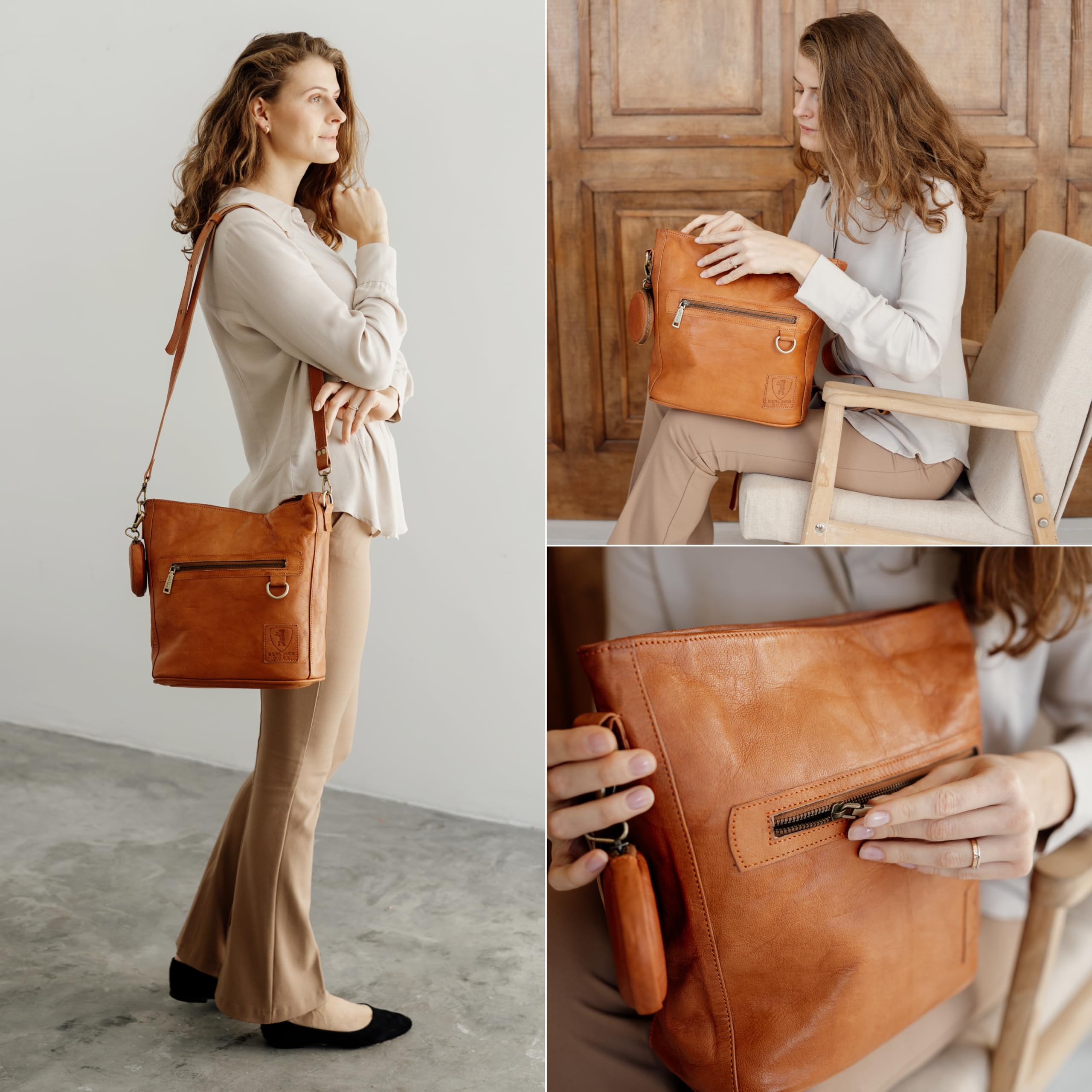 Vintage Genuine Leather Shoulder Bag for Women - BERLINER BAGS Siena Crossbody Purse | Stylish Handbag for Everyday Use, Travel & Date Night