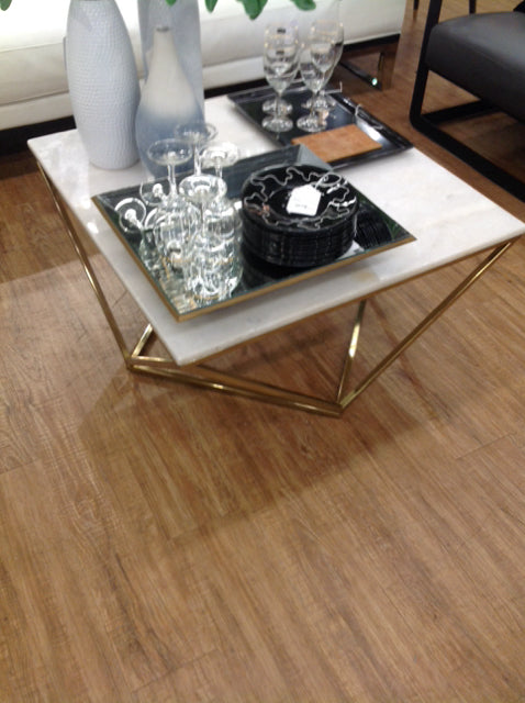Elegant Marble Top Coffee Table with Gold Metal Base - Perfect for Living Room, Office, and Lounge Decor