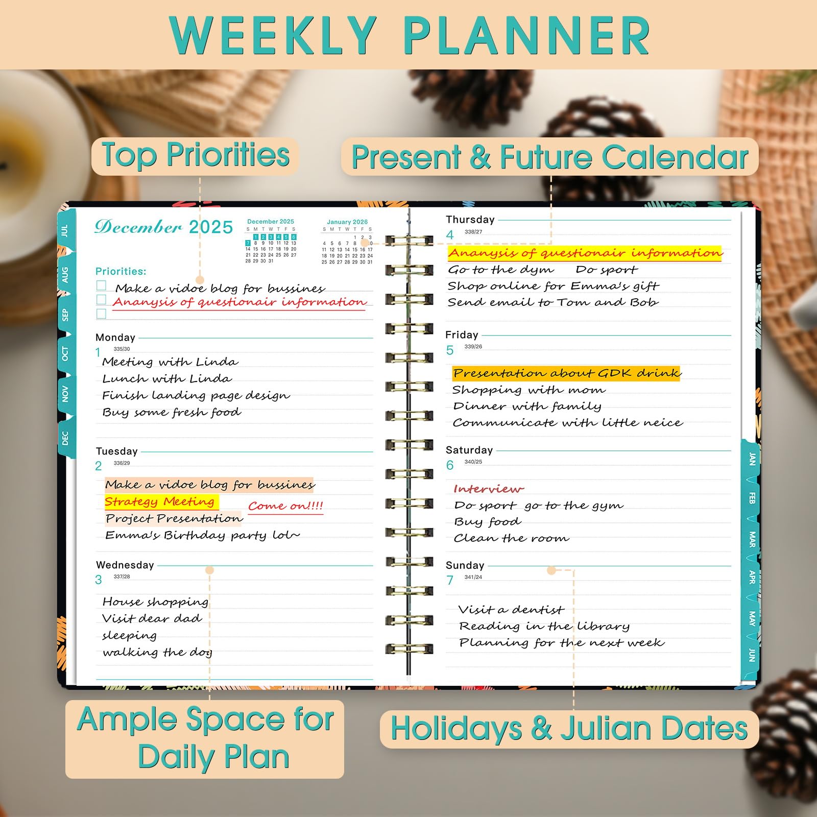 2025-2026 Academic Planner - 12 Month Weekly & Monthly Organizer from July 2025 to June 2026 - 8.4