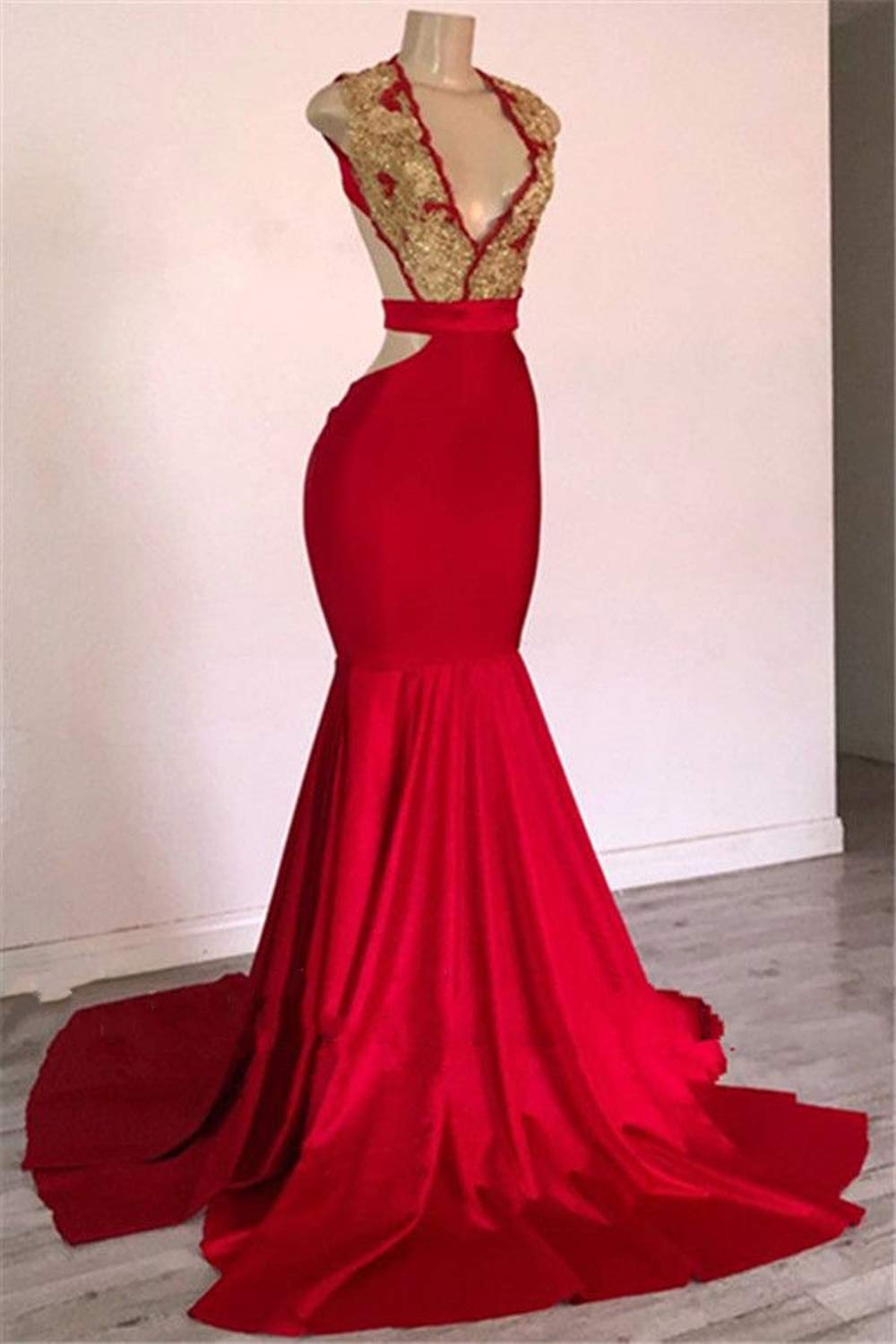 Graceprom Women's Elegant Lace Appliques Mermaid Prom Dress - V Neck Backless Long Evening Gown for Formal Events, Homecoming, Wedding Guest & Special Occasions