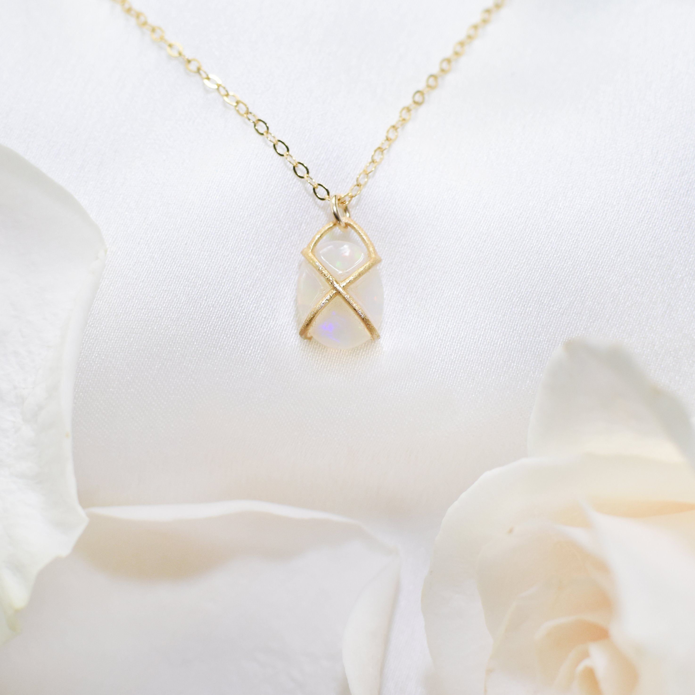 Fire Opal Huggie Charm Necklace - 14K Gold Filled Dainty Jewelry for Women - Perfect for Everyday Wear, Date Nights & Special Occasions