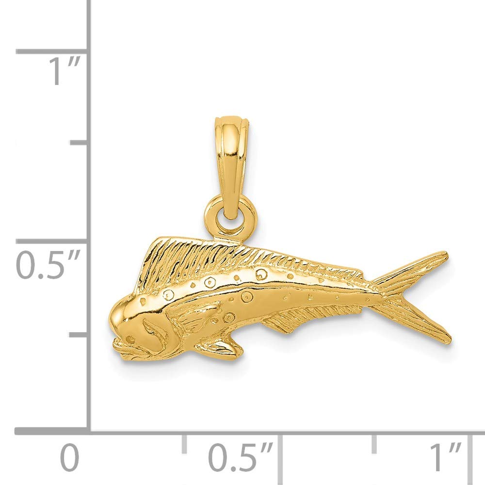 14K Solid Yellow Gold Mahi Mahi Fish Pendant Necklace - Hawaiian Jewelry for Women, Men - Perfect for Beach Vacations, Surfing Gifts & Tropical Themed Parties
