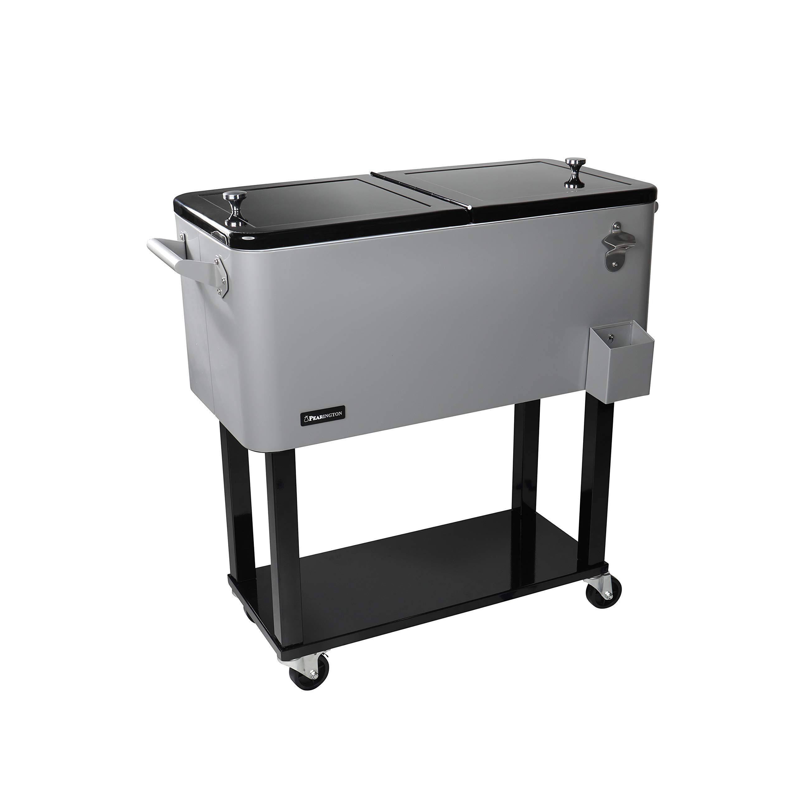Pearington 80 Quart Rolling Cooler with Wheels - Portable Outdoor Party Cooler Cart with Shelf, Built-in Bottle Opener - Perfect for Camping, Beach Trips, Tailgating & Backyard BBQs (Grey)