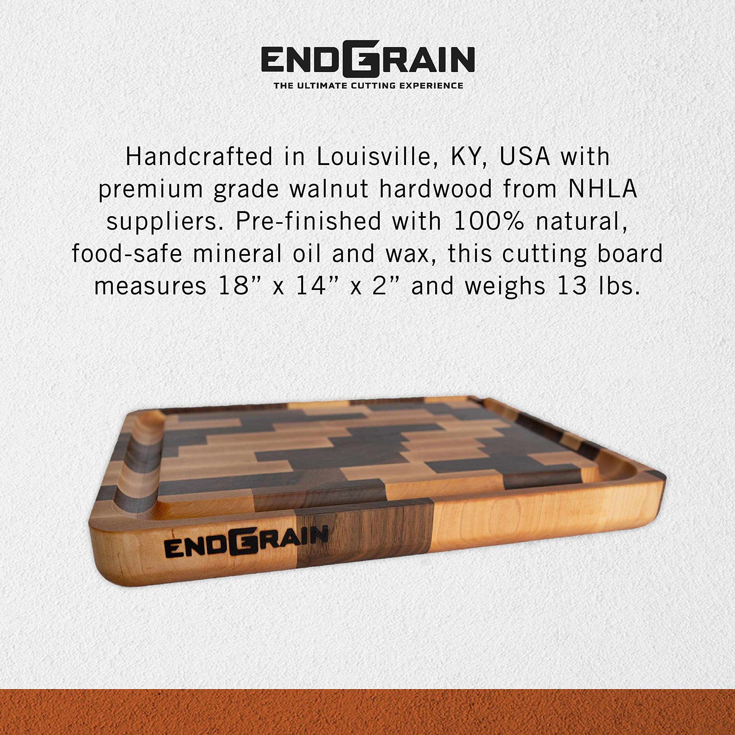 Premium Walnut and Maple End Grain Cutting Board with Juice Groove - 14