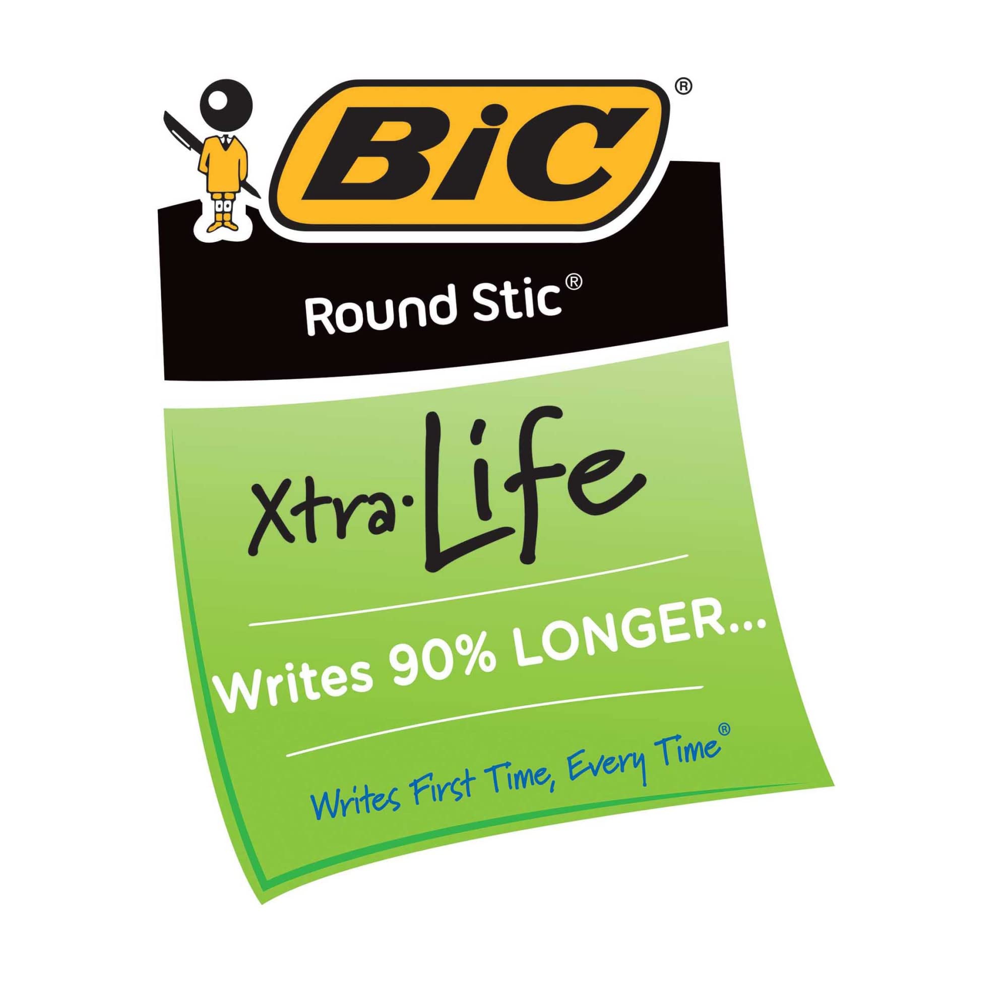 BIC Round Stic Xtra Life Blue Ballpoint Pens - 12-Pack Bulk Pens, Medium Point (1.0mm), Comfortable Grip for Smooth Writing - Perfect for Office, School & Home Use - #1 Best Selling Ballpoint Pens