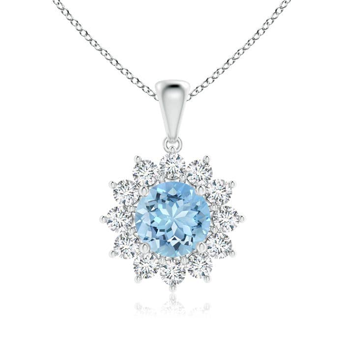 Natural Aquamarine Solitaire Halo Pendant Necklace for Women - 14K Solid Gold/Platinum March Birthstone Jewelry - Elegant Gift for Birthday, Anniversary & Special Occasions - Perfect for Weddings, Parties & Everyday Wear